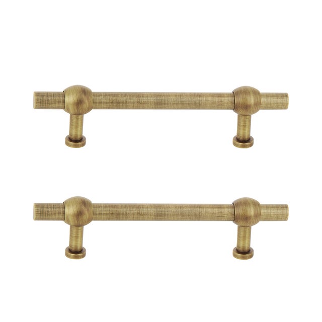 2 poignées de meuble Chemin de fer, aluminium laiton laitonné, entraxe 96 mm