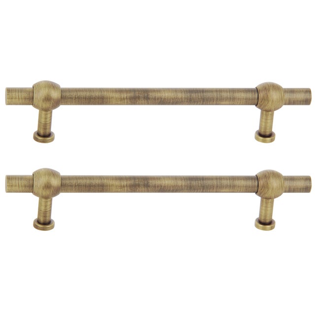 2 poignées de meuble Chemin de fer, aluminium laiton laitonné, entraxe 128 mm