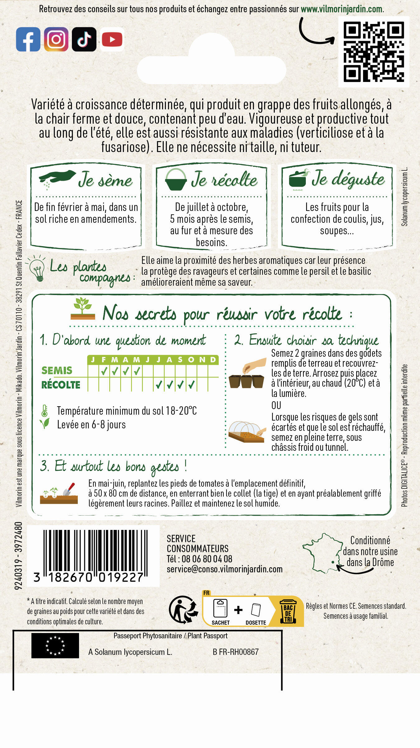 Graines de tomate roma  VILMORIN 0.2 g - 2