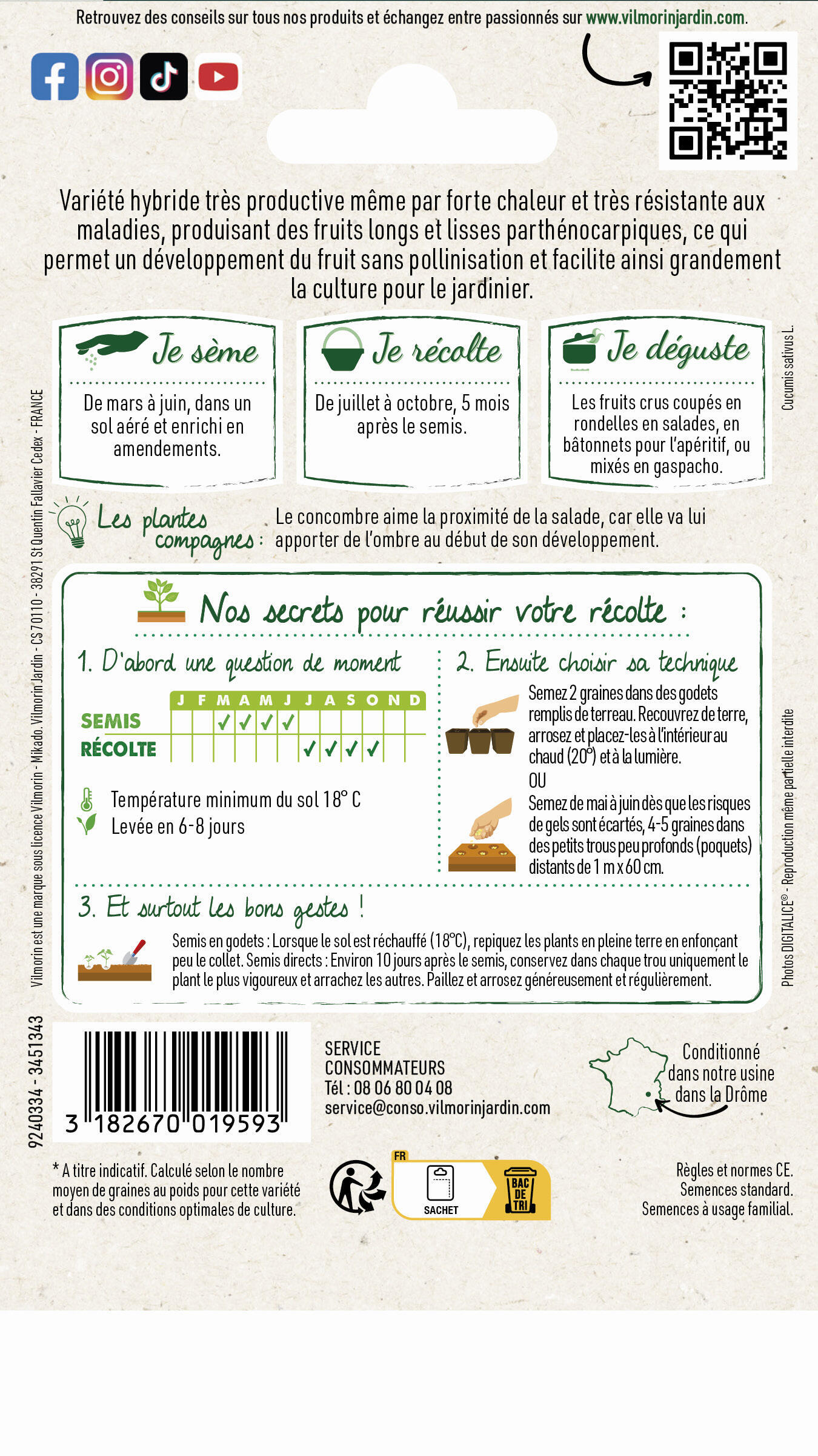 Graines de concombre bella  VILMORIN 0.5 g - 2