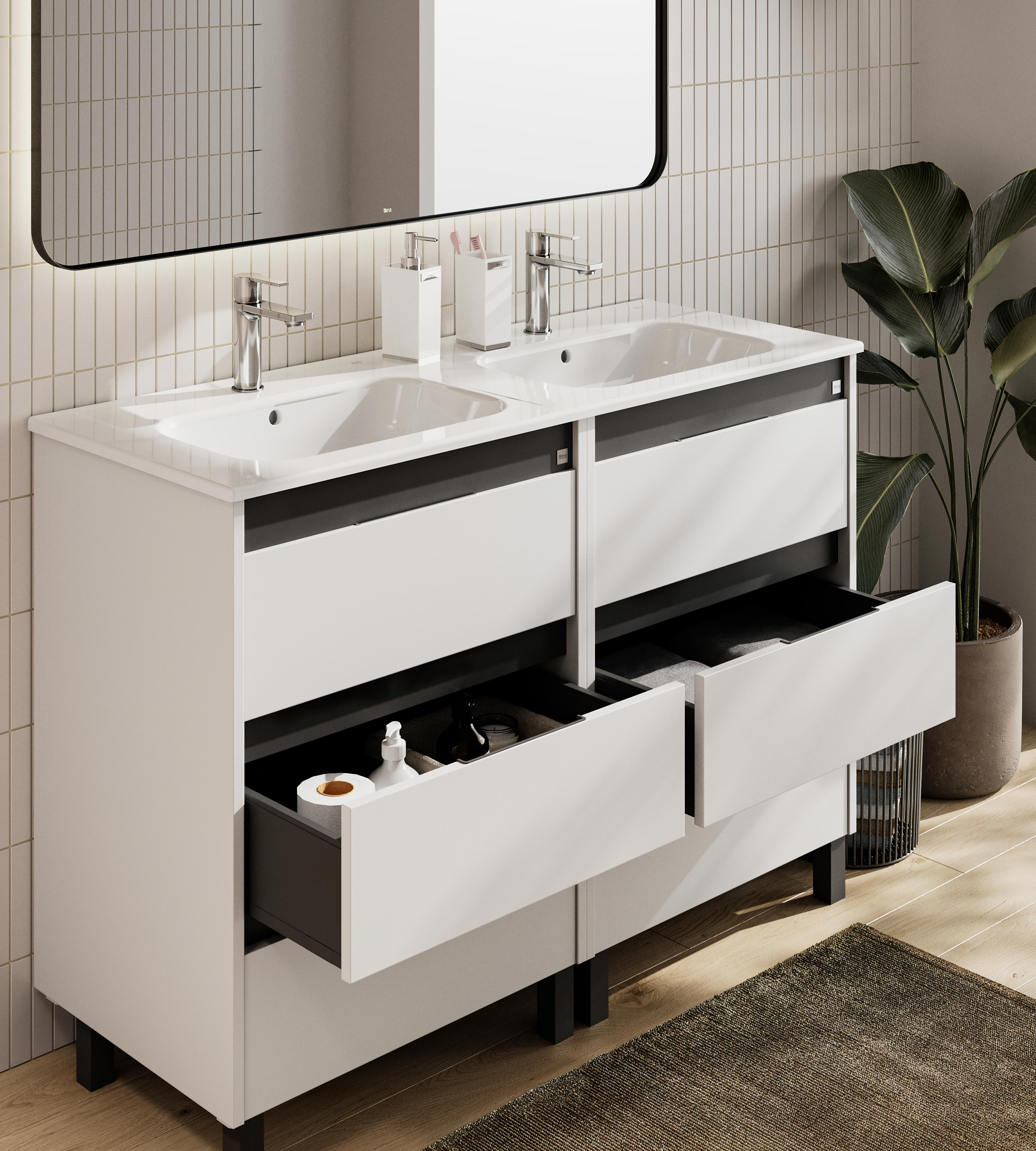 Mueble de baño con lavabo doble Alpine blanco mate 120x46 cm - 4