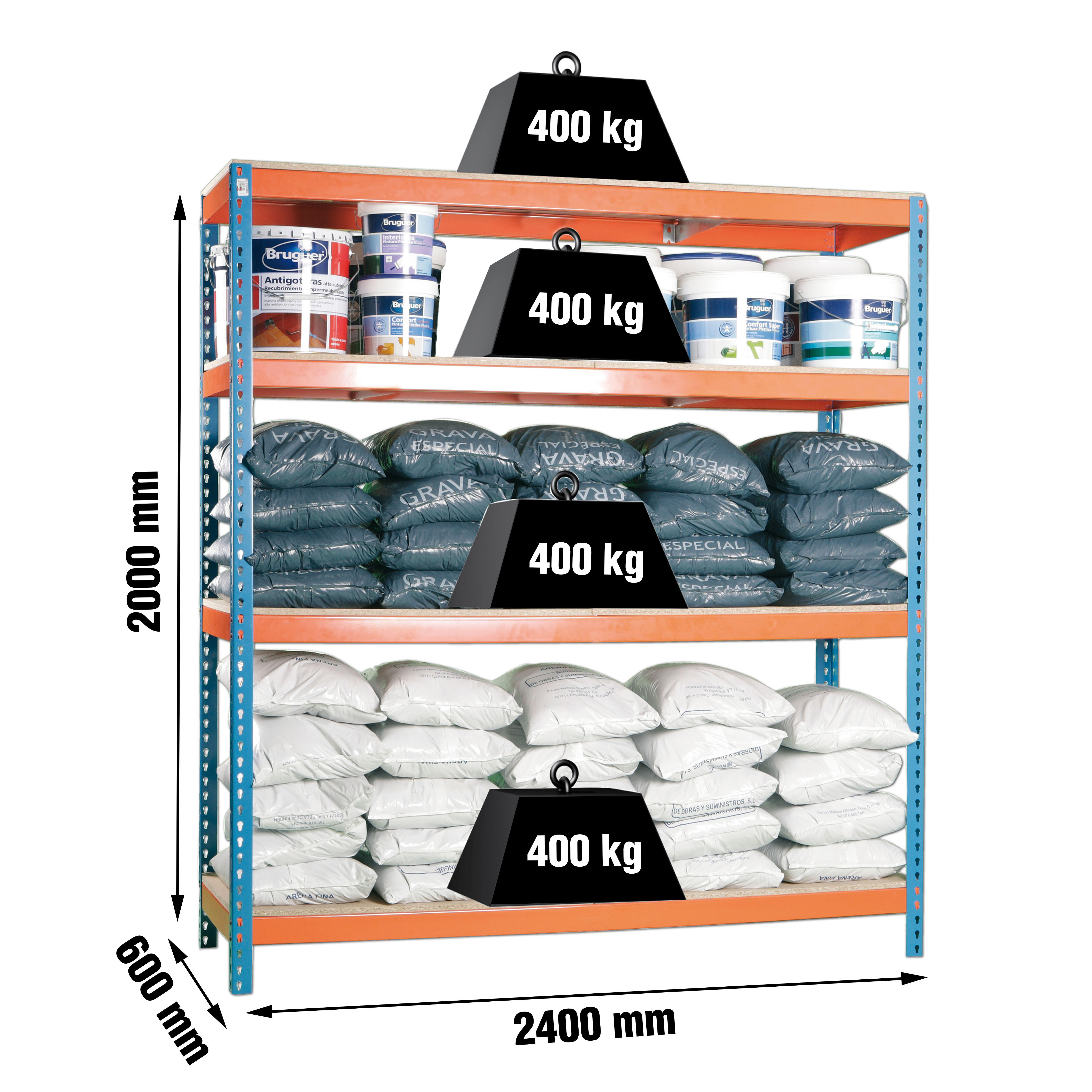 Estante metálica laranja 4 prateleiras madeira 240x60x200 cm 400 kg Simonrack - 6