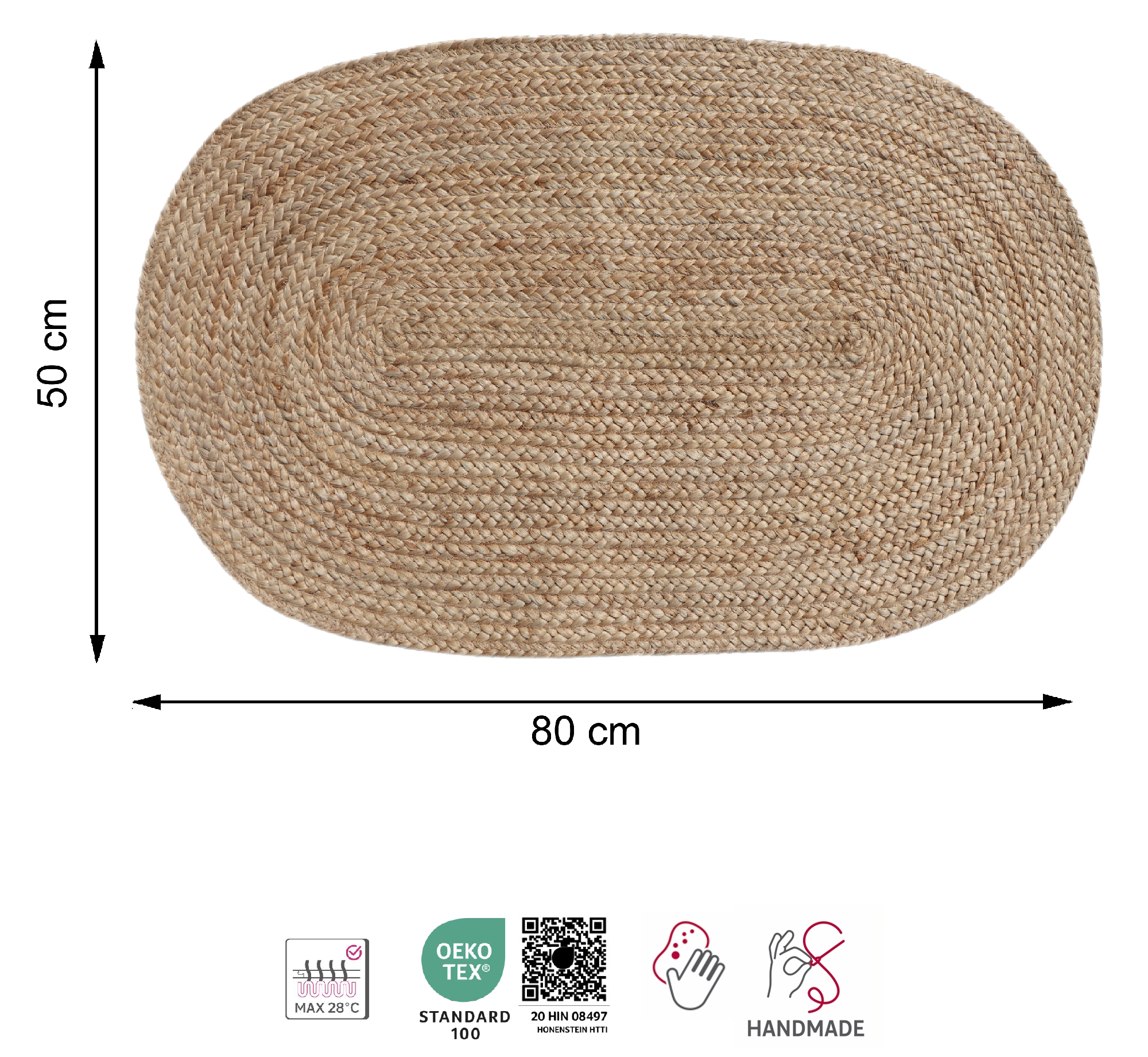 Tapete de Juta oval Nils 50X80cm natural Inspire - 4