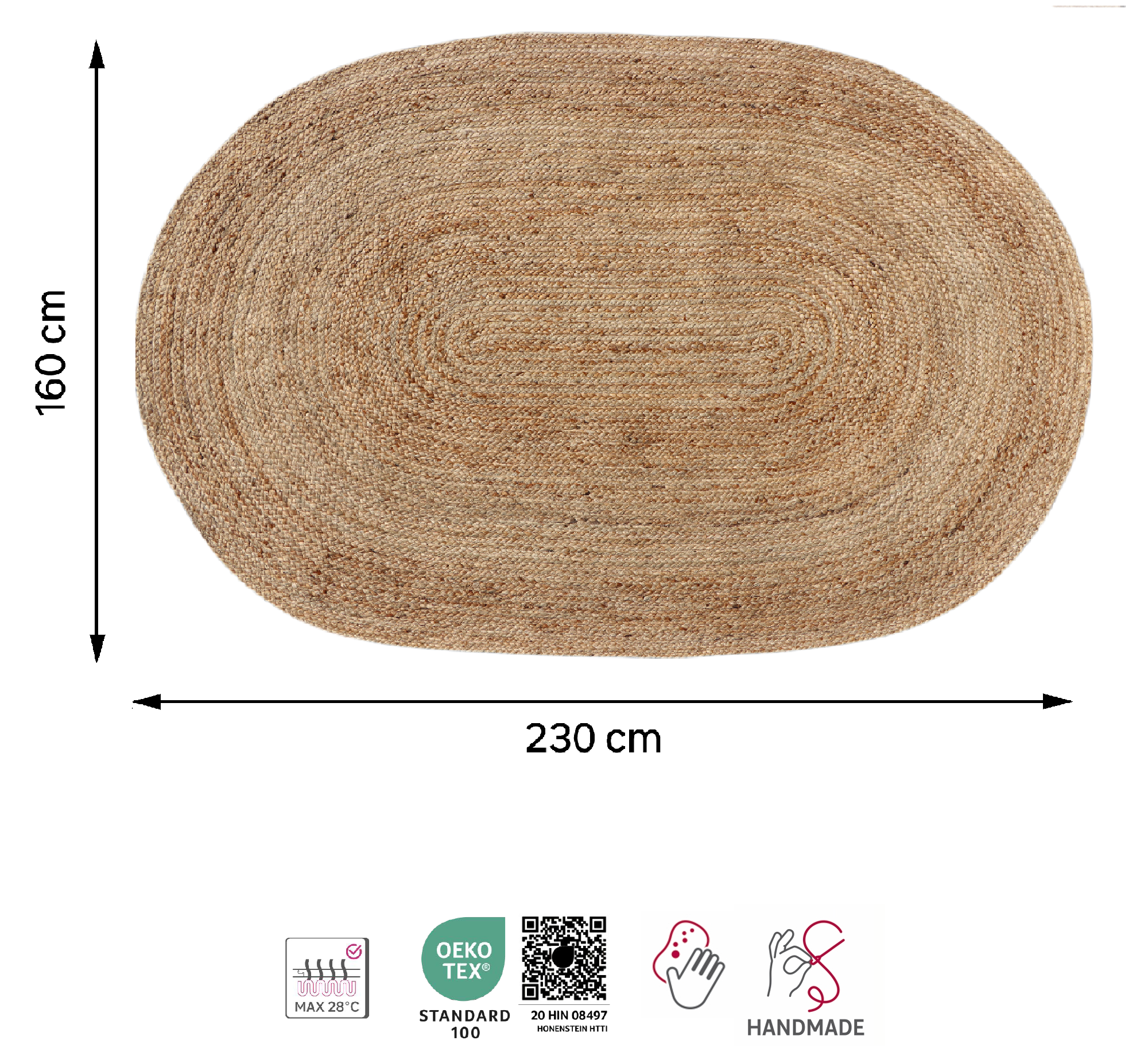 Alfombra yute tejido plano INSPIRE Nils beige natural ovalada 160x230cm - 3