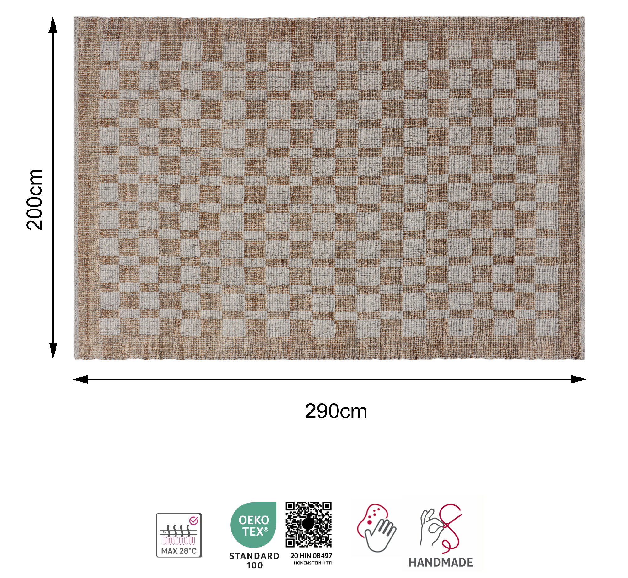 Tapete de juta Checks 200X290cm nature Inspire - 4