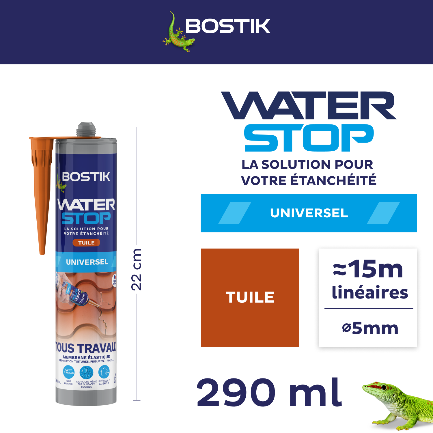 Membrane d'étanchéité Waterstop tous travaux Tuile BOSTIK 290ML - 2