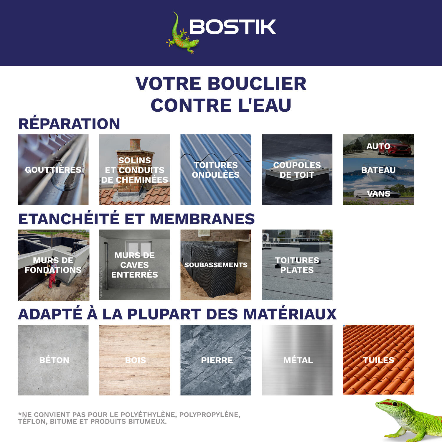 Membrane d'étanchéité Waterstop tous travaux Tuile BOSTIK 290ML - 6