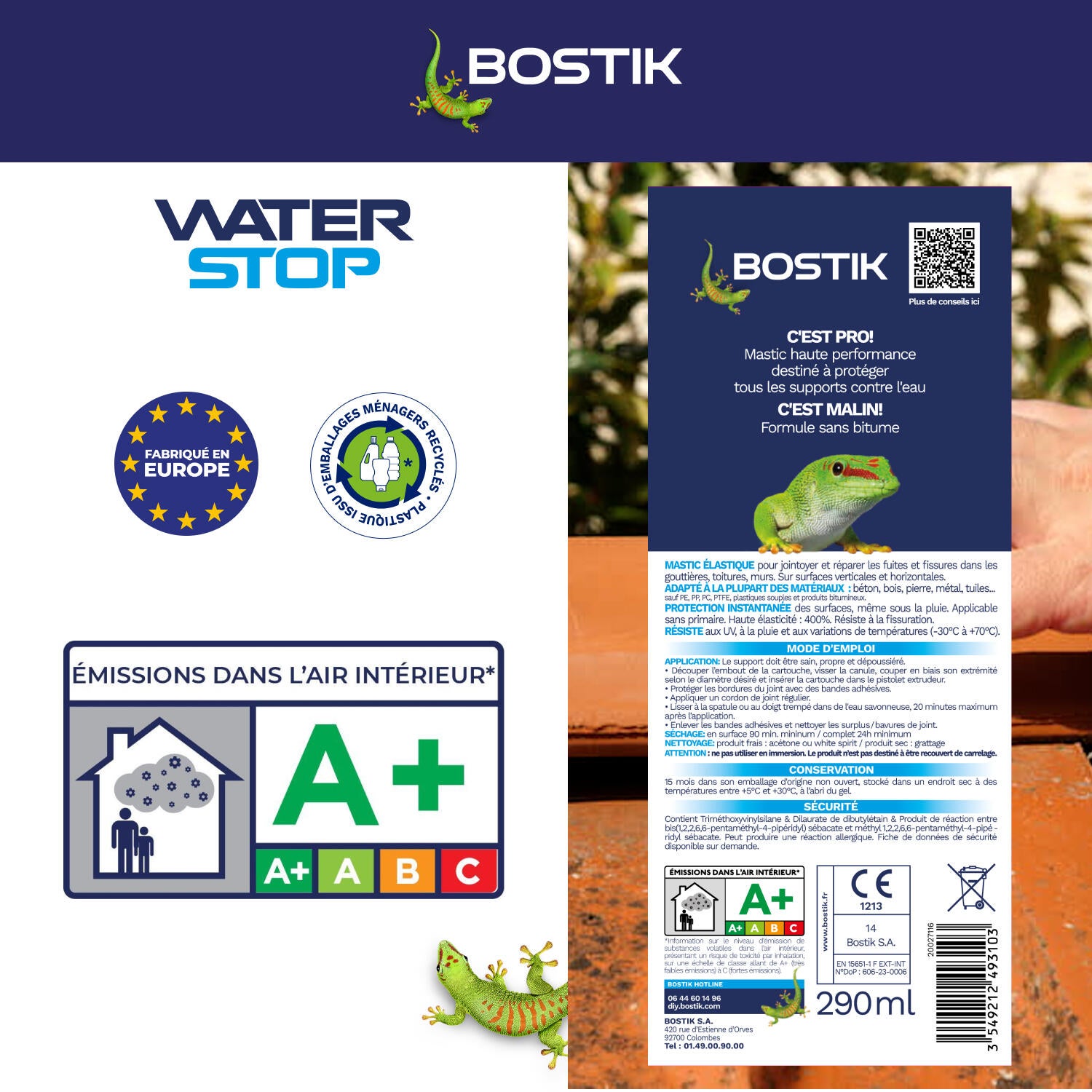 Membrane d'étanchéité Waterstop tous travaux Tuile BOSTIK 290ML - 5