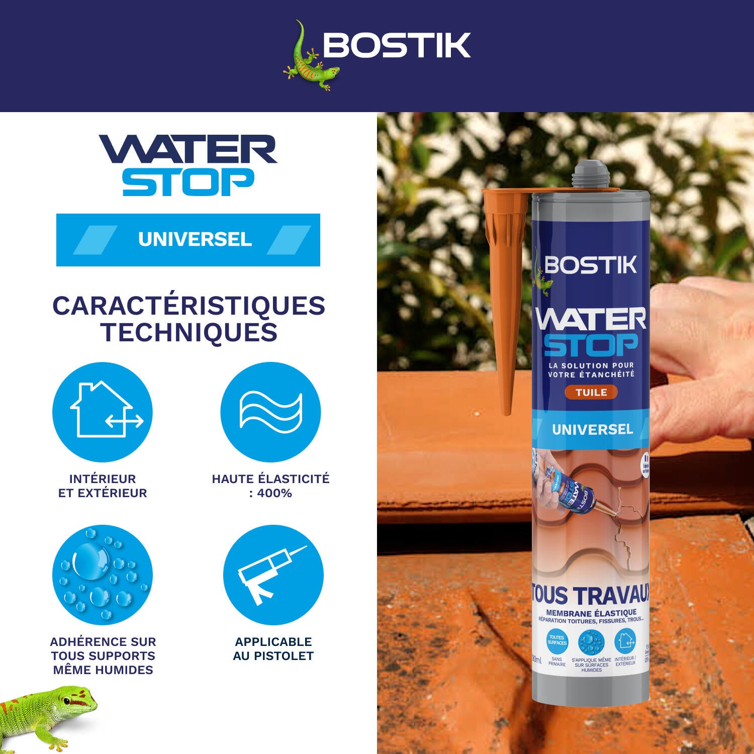 Membrane d'étanchéité Waterstop tous travaux Tuile BOSTIK 290ML - 3
