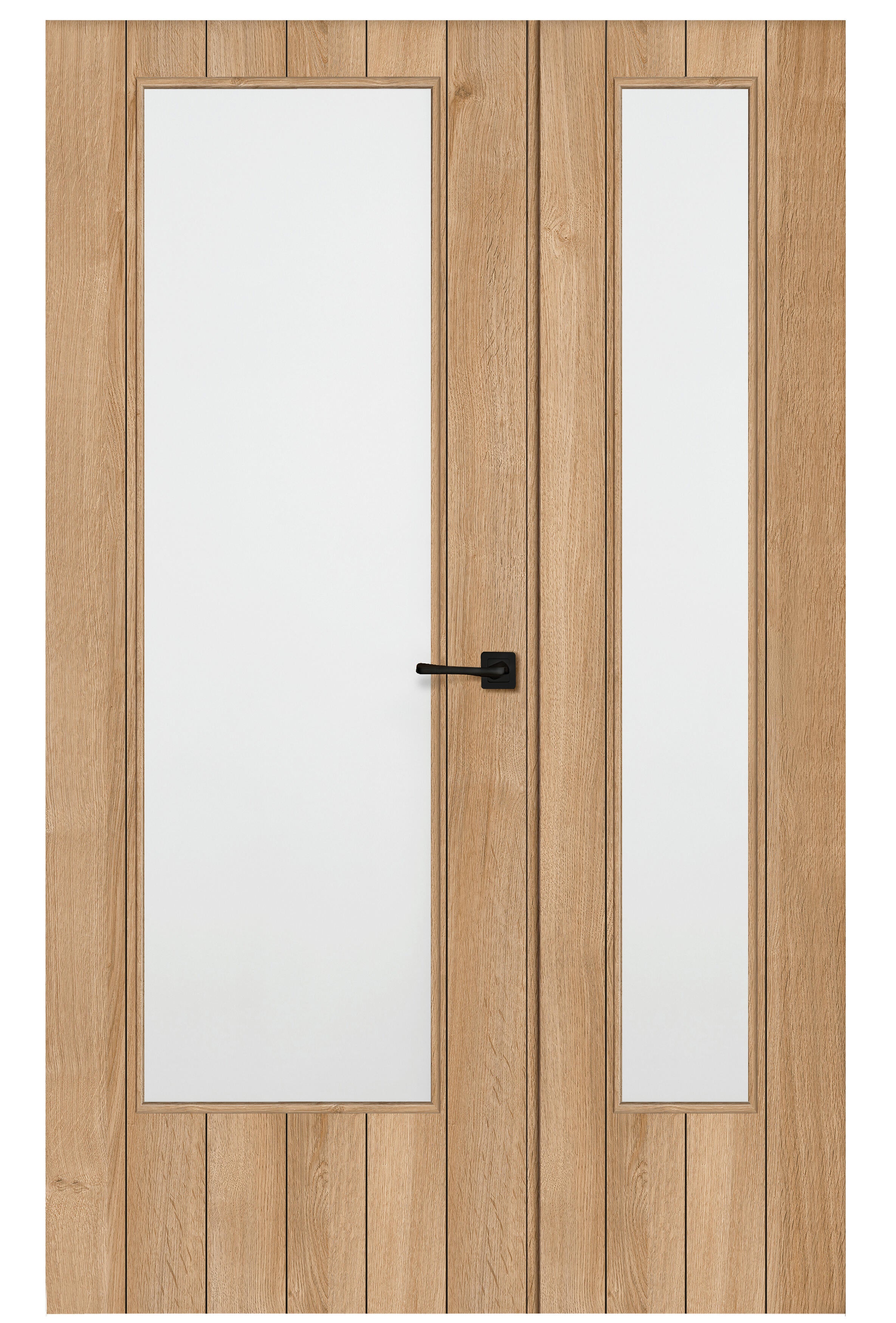 Puerta interior abatible chicago roble apertura izquierda con cristal 105cm