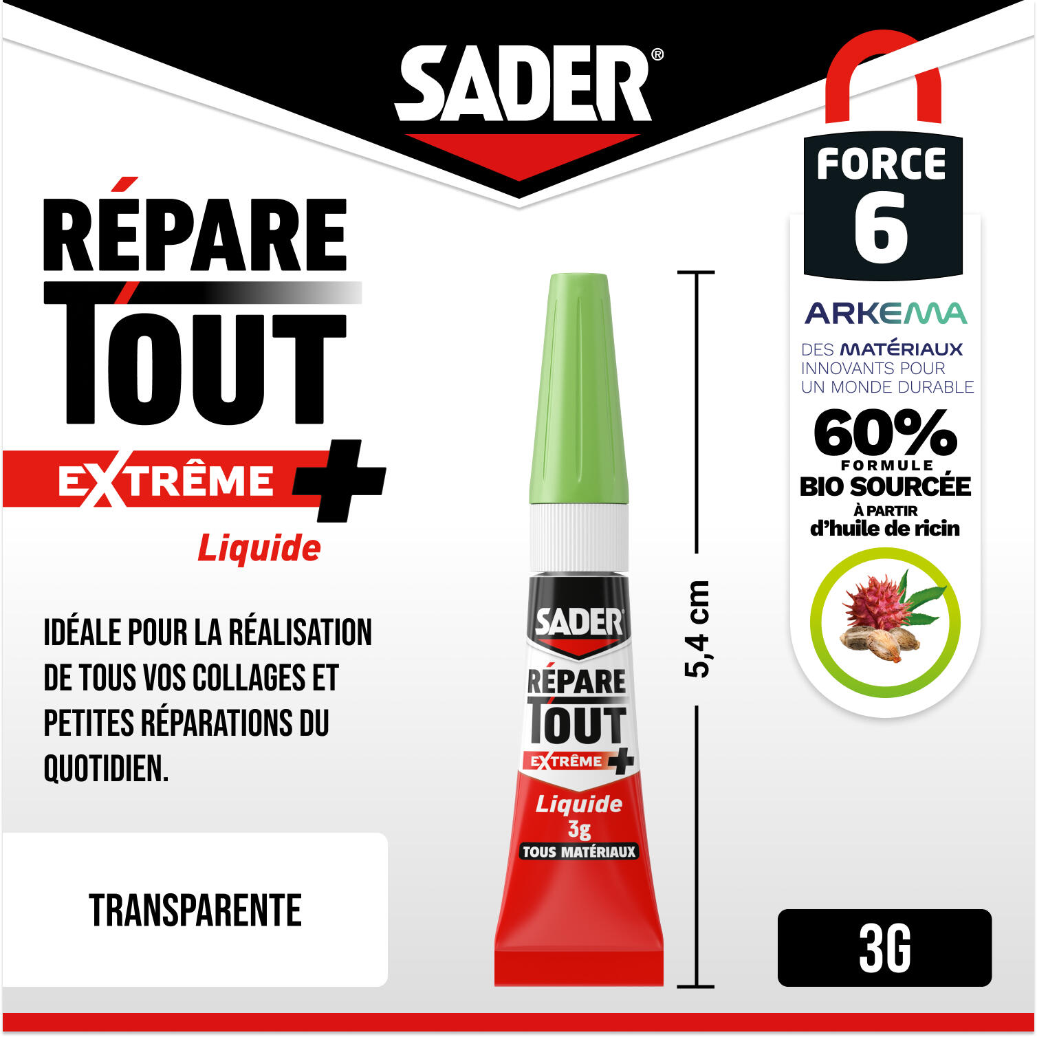 Colle d'assemblage Cyanoacrylate Répare tout extrême + biosourcée SADER, 3g tran - 3