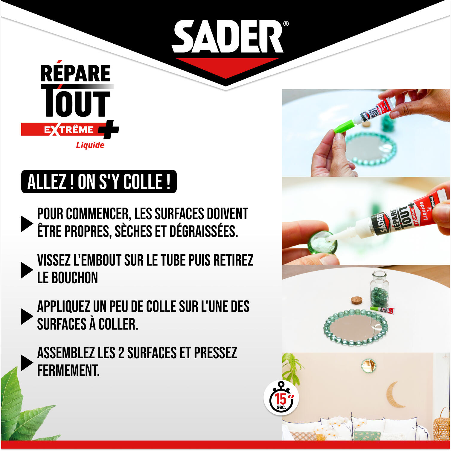 Colle d'assemblage Cyanoacrylate Répare tout extrême + biosourcée SADER, 3g tran - 8