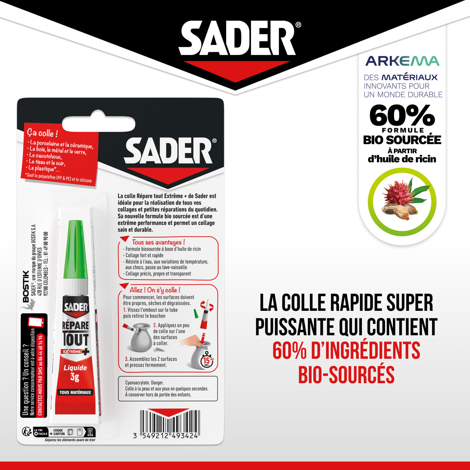 Colle d'assemblage Cyanoacrylate Répare tout extrême + biosourcée SADER, 3g tran - 5