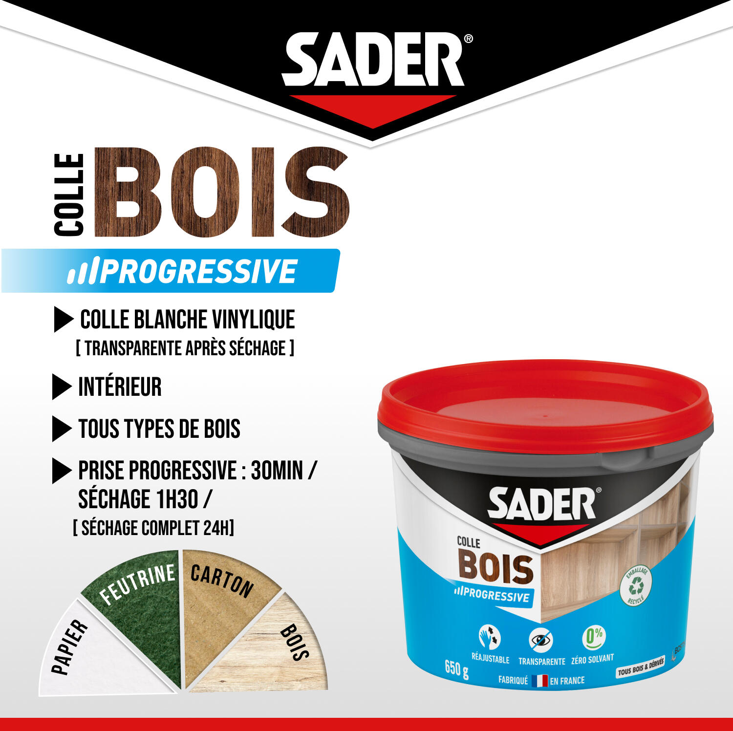 Colle d'assemblage Prise progressive SADER, 650 g transparent - 3