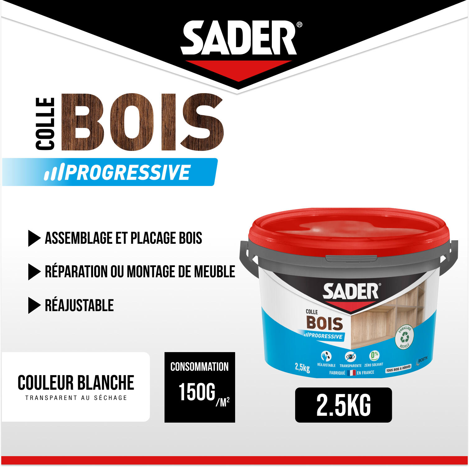 Colle d'assemblage liquide Prise progressive SADER, 2.5 Kg transparent - 2