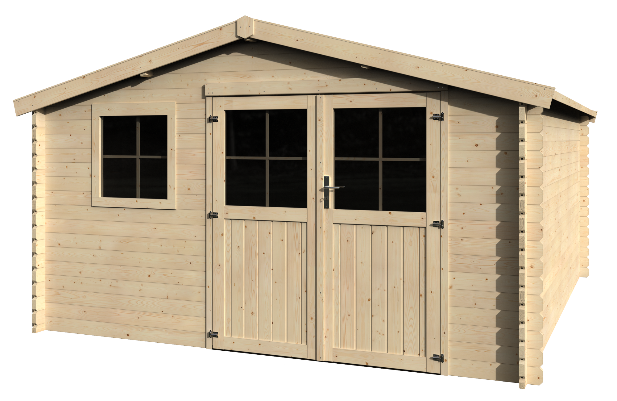 Caseta de madera everest de 415x235x402.5 cm y 15.84 m2 con 34 mm espesor y doble puerta abatible naterial