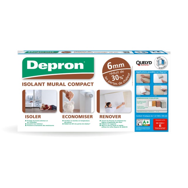 10 plaques isolant en polystyrène extrudé DEPRON l.1 m x L.1 m x Ep.6 mm, 10m²