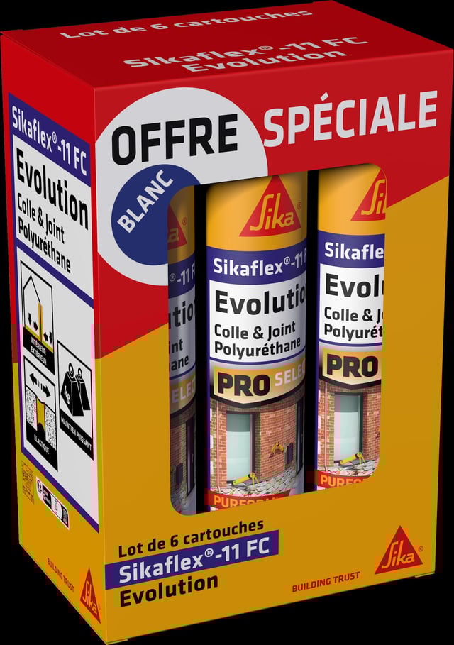 Lot 6 colle de fixation polyuréthane Sikaflex 11 fc evolution SIKA, 300ml blanc