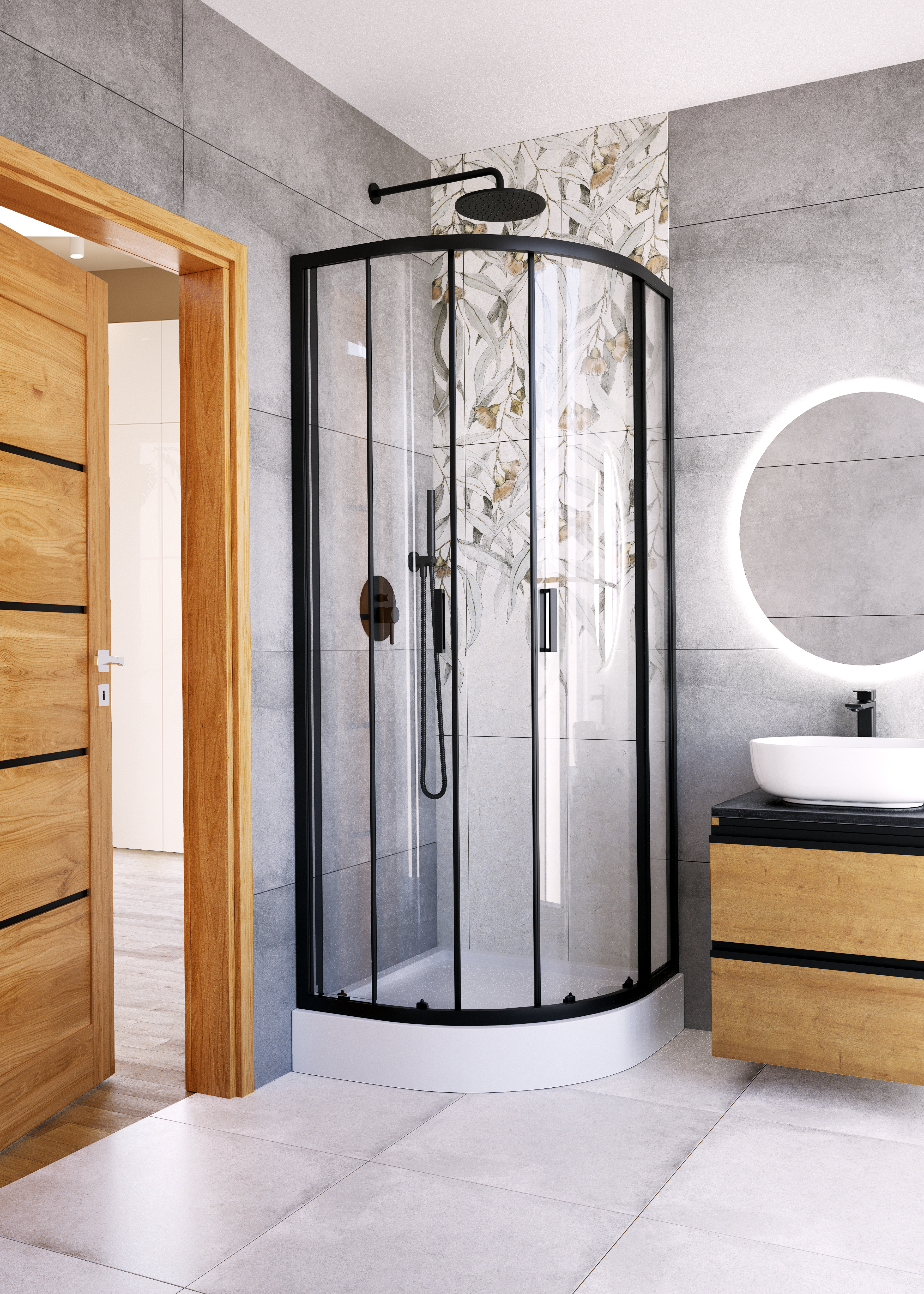 Kabina prysznicowa z brodzikiem półokrągła Ultra 80 x 80 x 206 cm czarna Liveno - 2