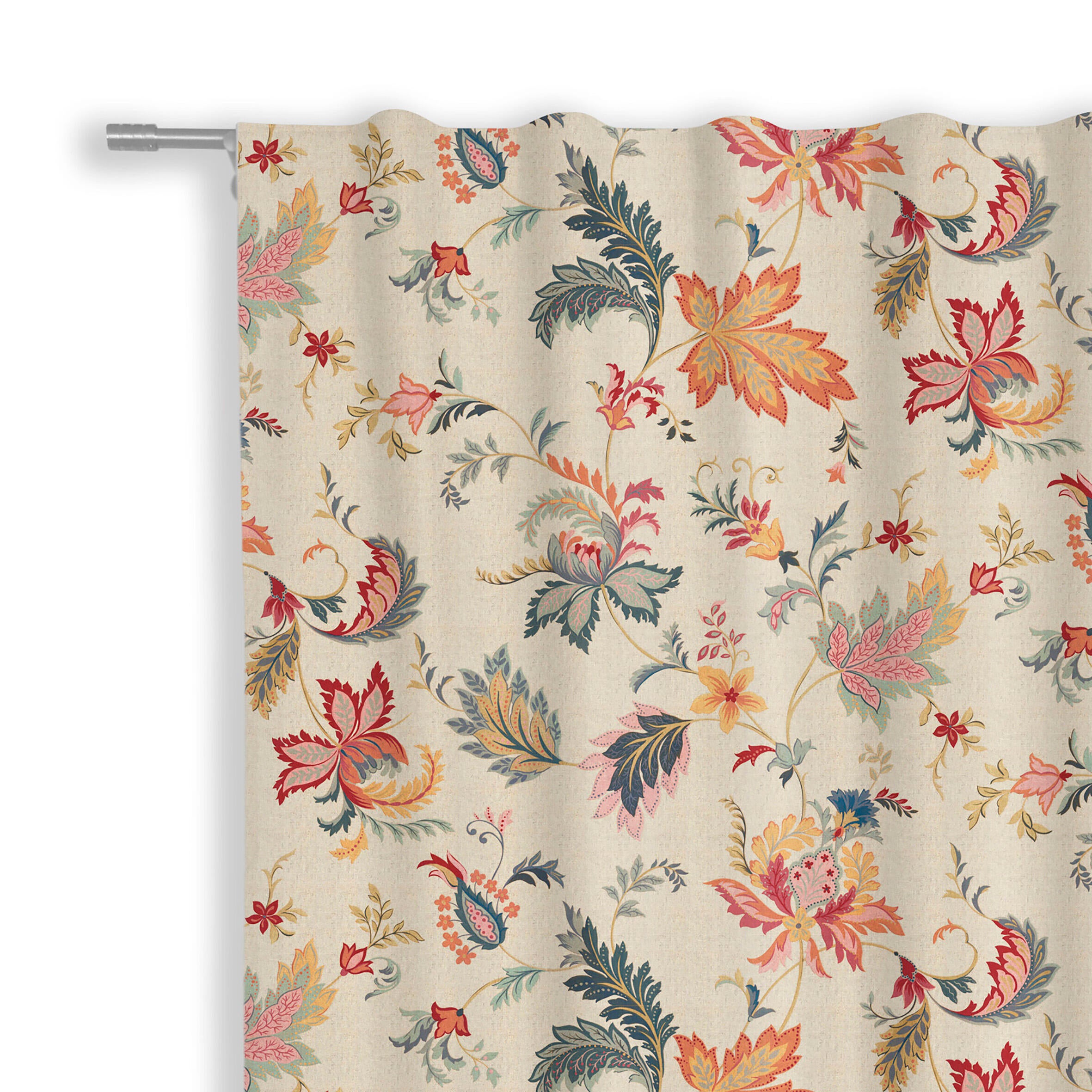 Cortina cinta frunce, trabillas flora algodón flor multicolor de 140x300cm