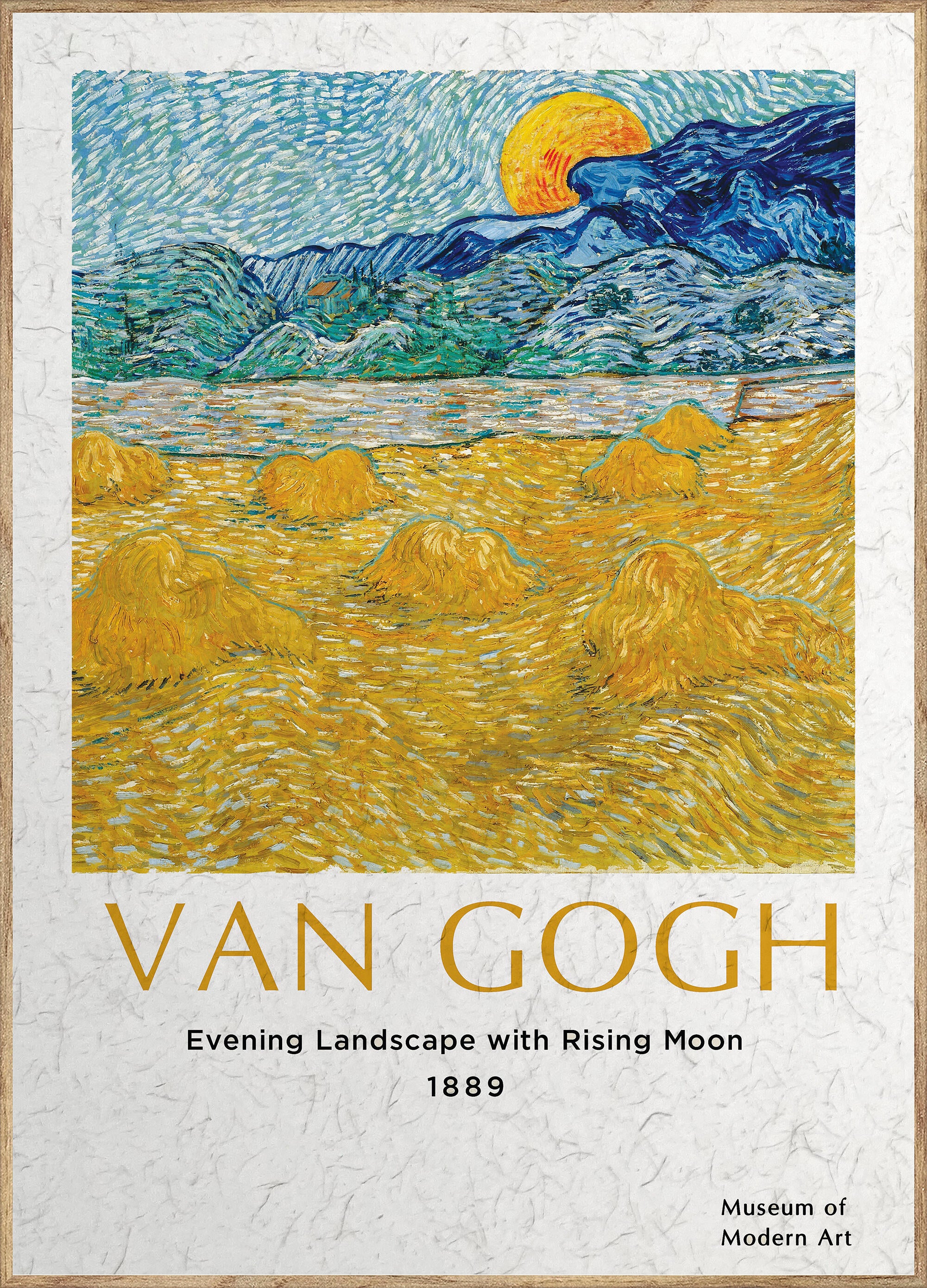 Cuadro pintura impresa enmarcada Naturaleza rectangular de 50 x 70 cm. MDF Van Gogh Campo multicolor. Marco color Haya - 2