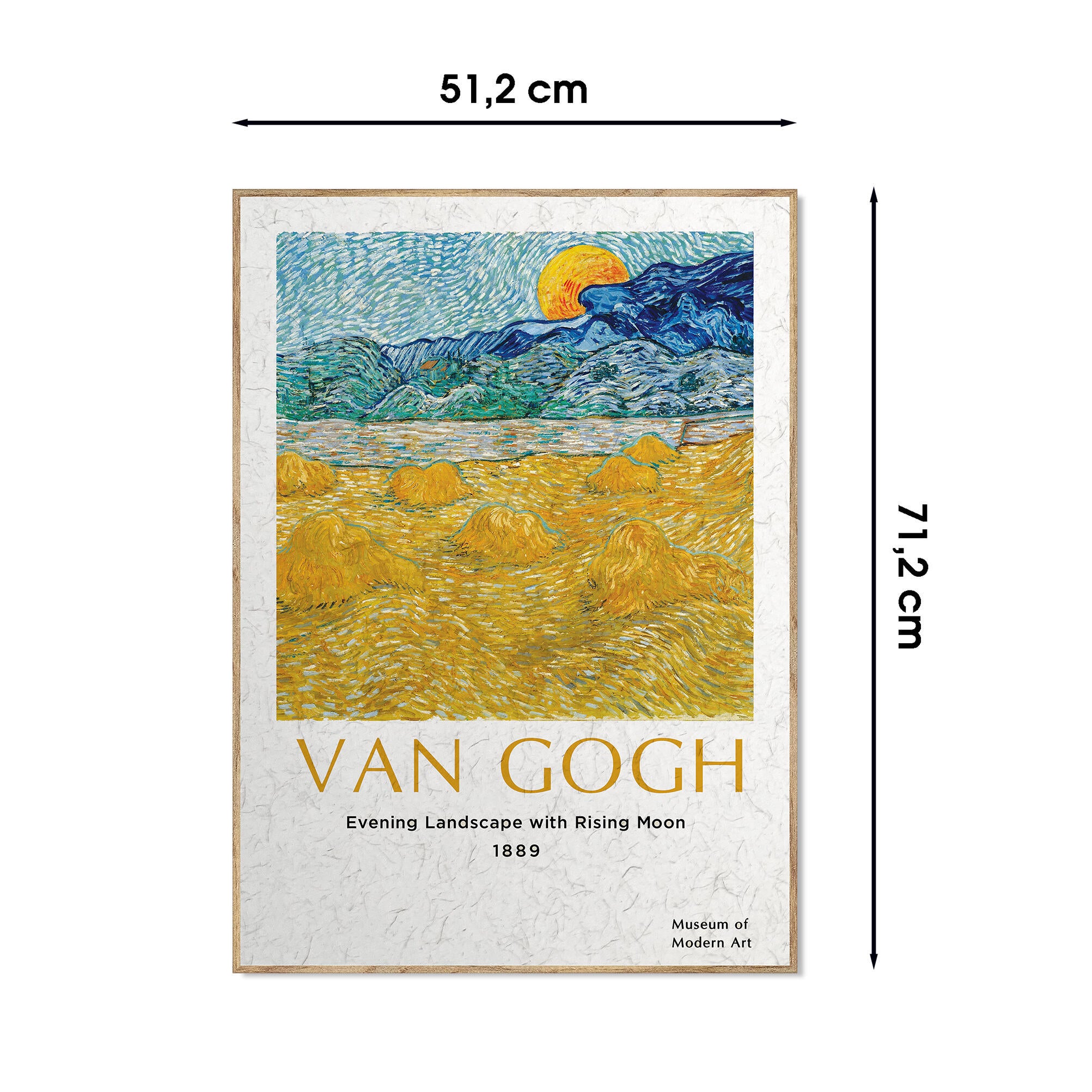 Cuadro pintura impresa enmarcada Naturaleza rectangular de 50 x 70 cm. MDF Van Gogh Campo multicolor. Marco color Haya - 3