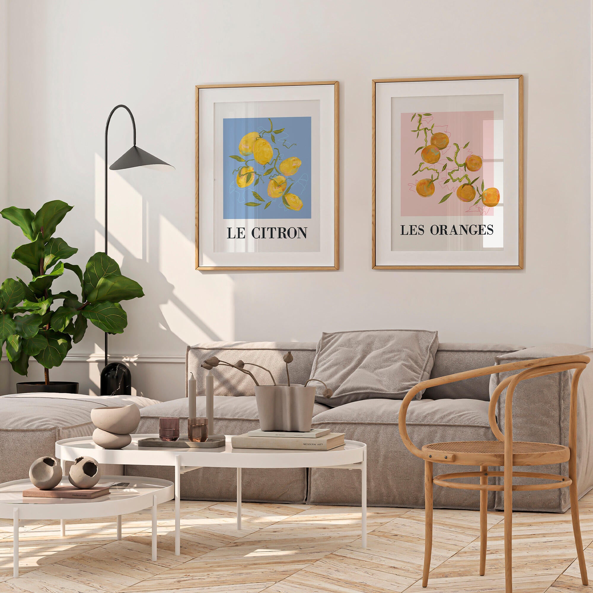 2 Láminas Botánico rectangular de 30 x 40 cm. Papel Fruits Mediterranees amarillo rosa azul y naranja - 5