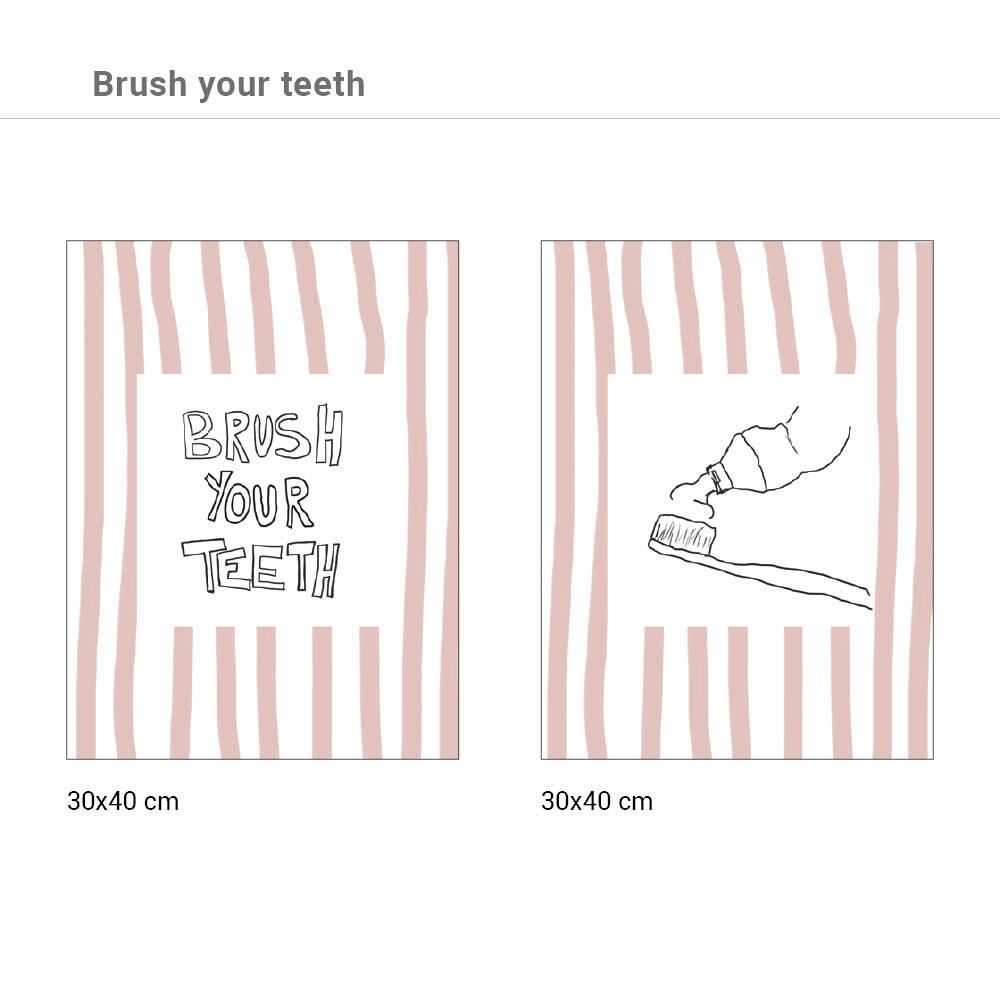 2 Láminas Objetos rectangular de 30 x 40 cm. Papel Brush Your Teeth rosa y blanco - 3