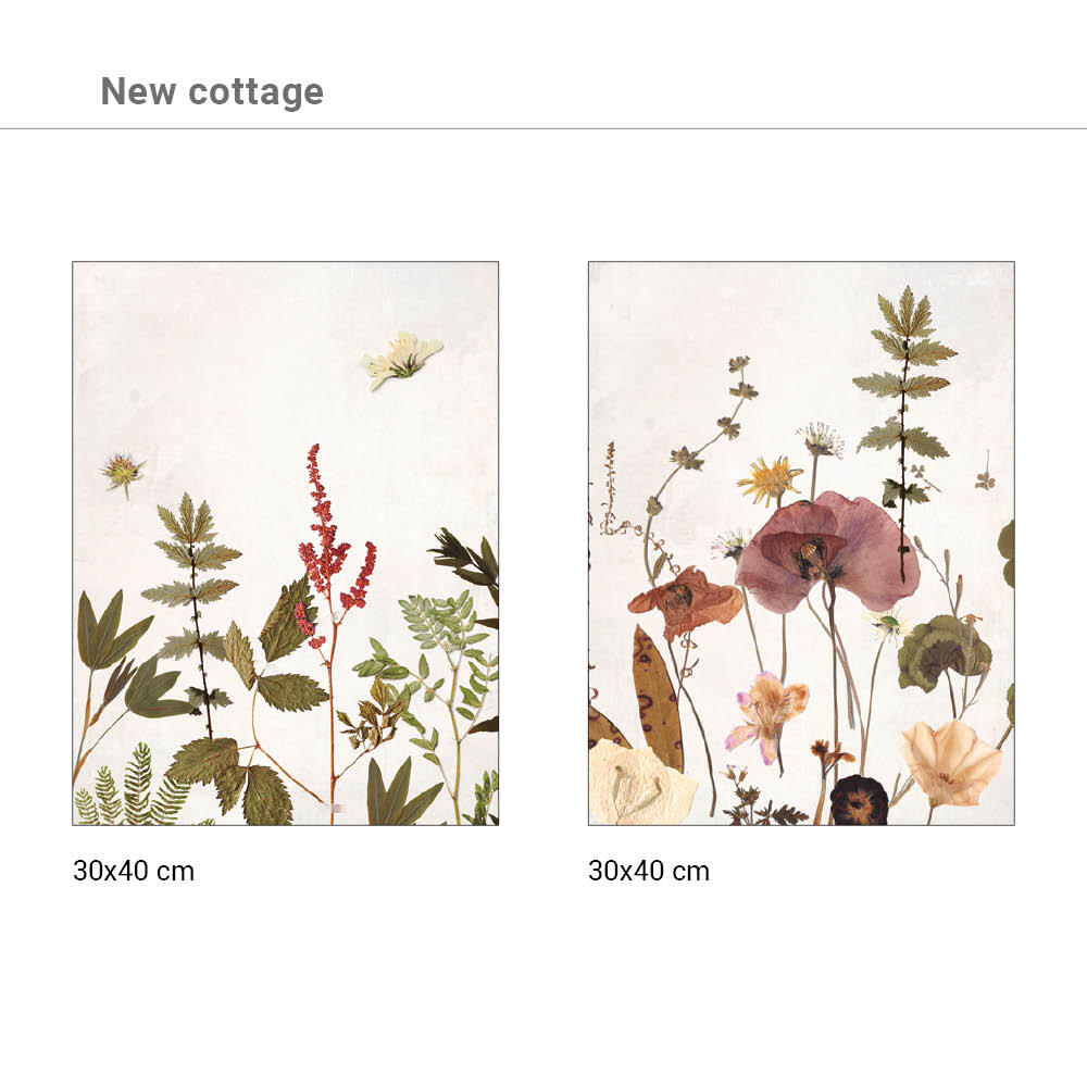 2 Láminas Botánica rectangular de 30 x 40 cm. Papel New Cottage beige y verde - 3