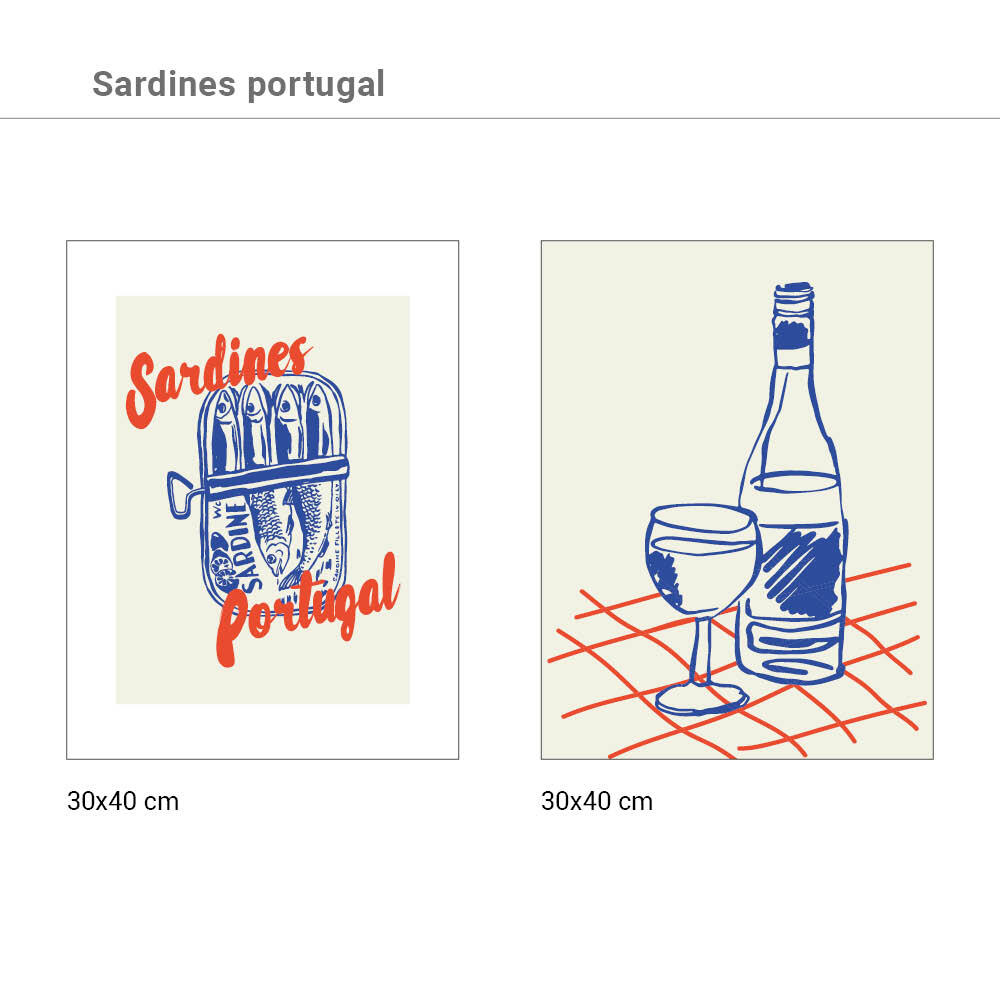 2 Láminas Comida y bebida rectangular de 30 x 40 cm. Papel Sardinas Portugal azules y rojos - 3