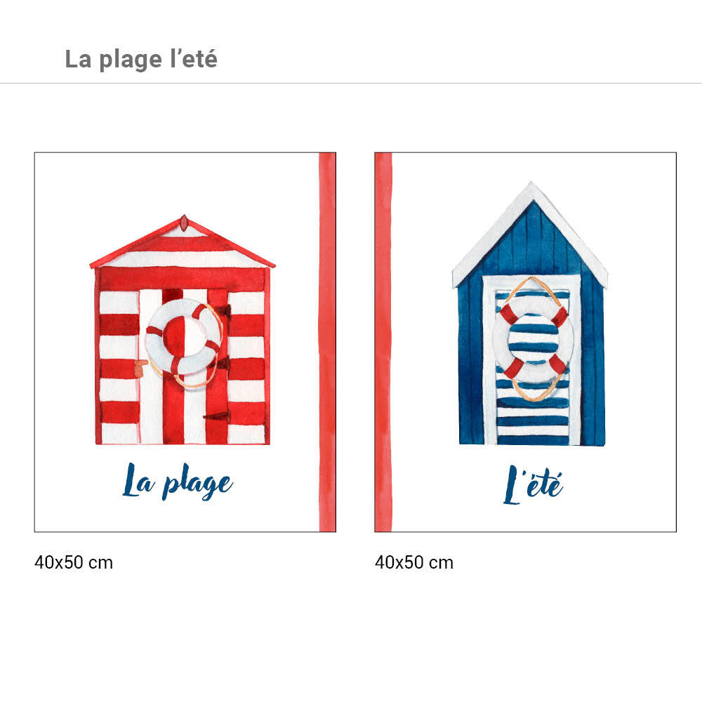 2 Láminas Mar rectangular de 40 x 50 cm. Papel La Plage L'eté rojos y azules - 3