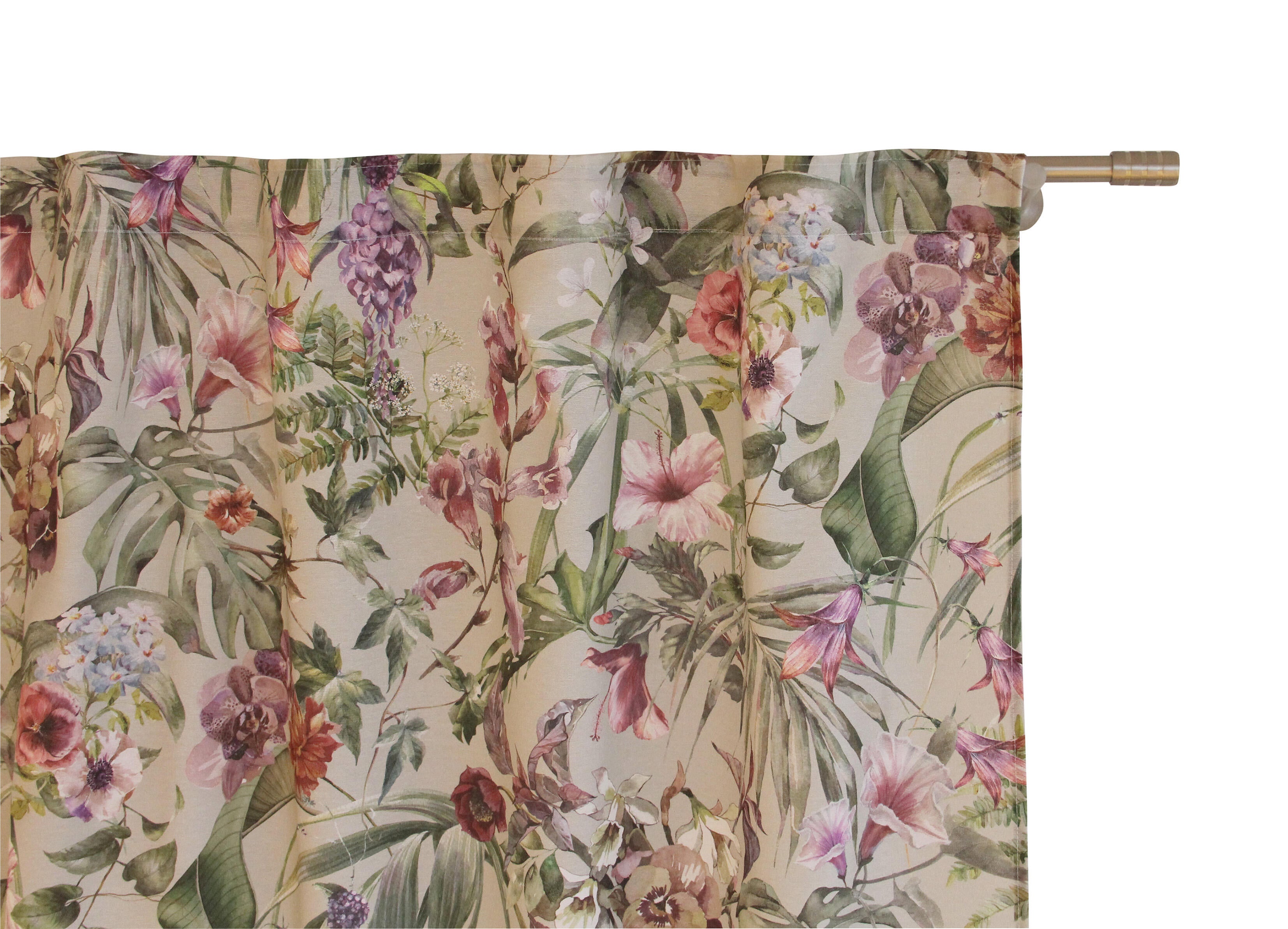 Cortina cinta frunce, trabillas puss algodón flor multicolor de 140x300cm