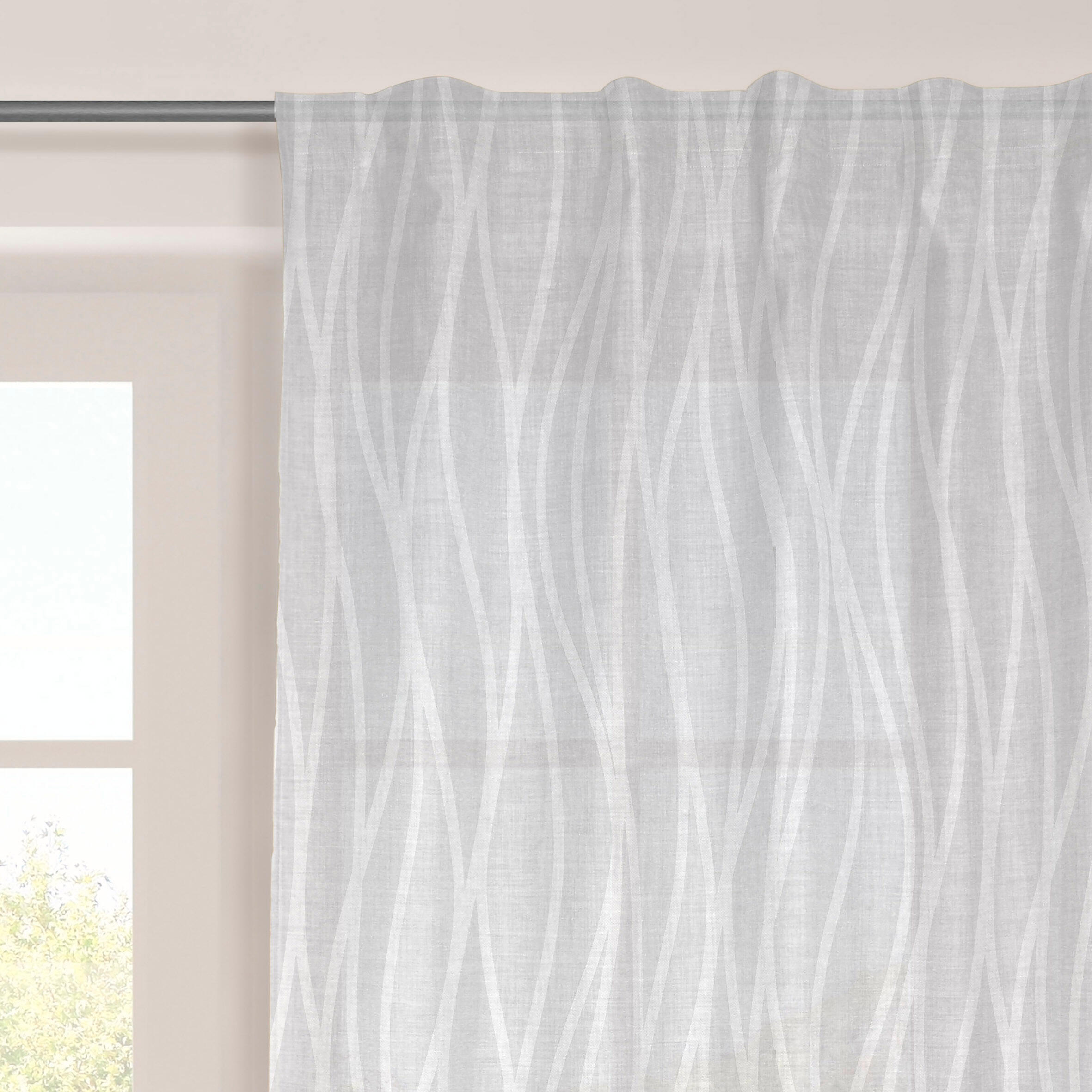 Visillo cinta frunce, trabillas mistral rayas blanco de 140x300cm