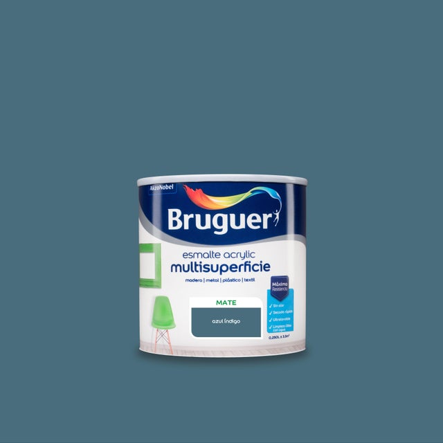 Esmalte de interior Acrylic BRUGUER color azul indigo mate 250ml para puertas, muebles y cerámica