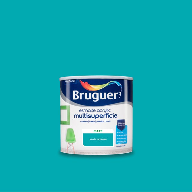 Esmalte de interior Acrylic BRUGUER color verde turquesa mate 250ml para puertas, muebles y cerámica