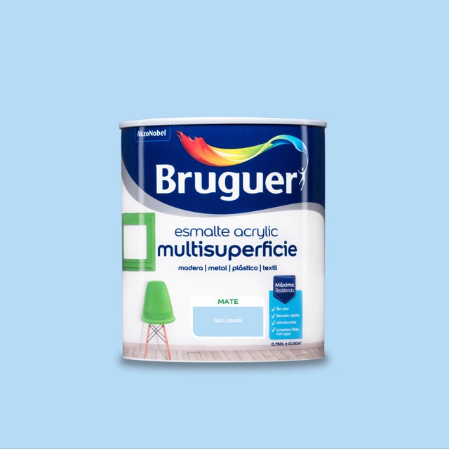 Esmalte de interior Acrylic BRUGUER color azul pastel mate 750ml para puertas, muebles y cerámica