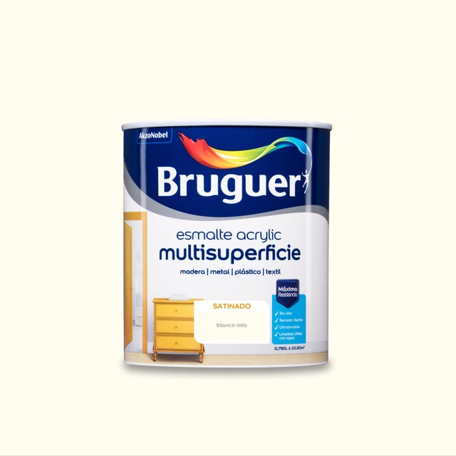 Esmalte de interior Acrylic BRUGUER color blanco roto satinado 750ml para puertas, muebles y cerámica