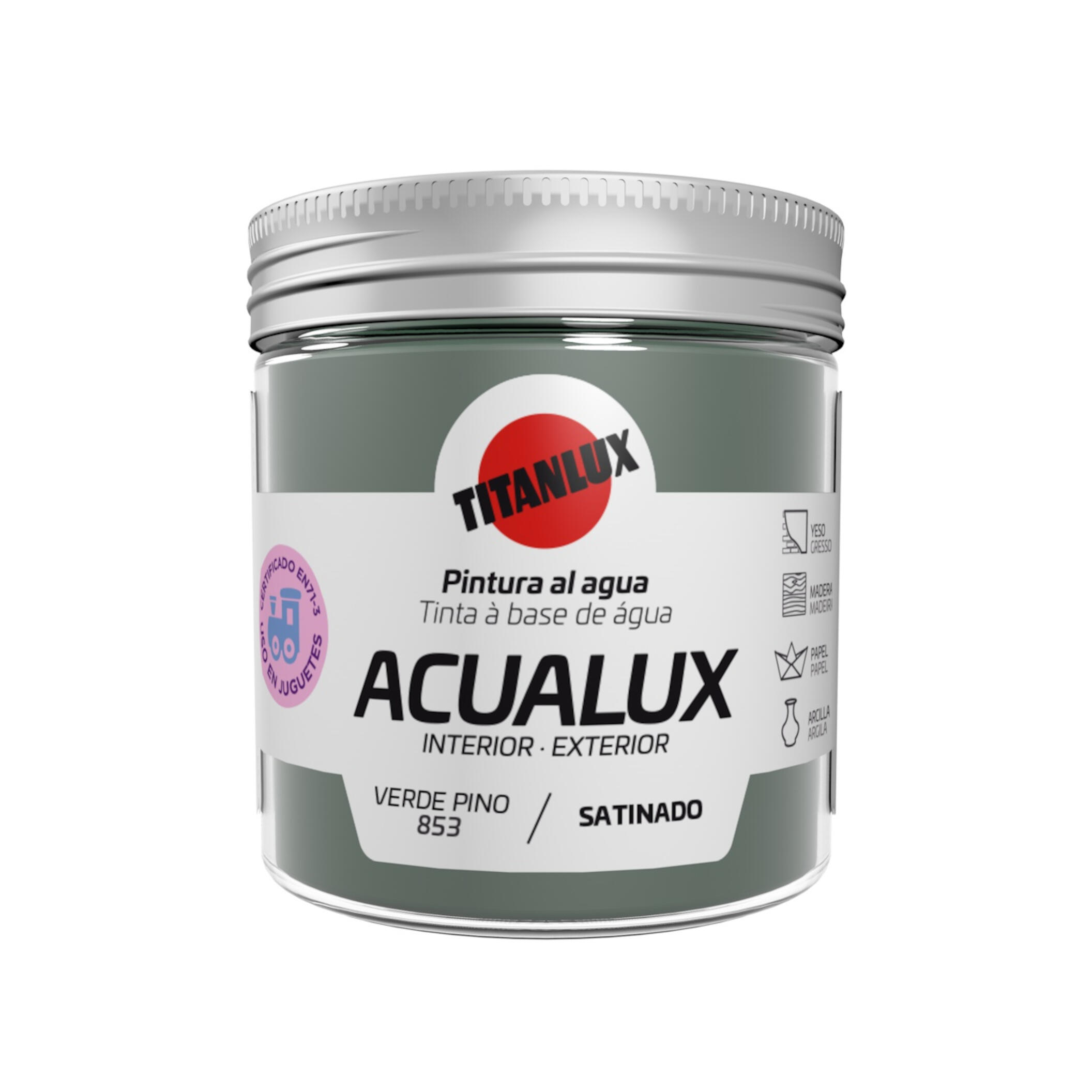 Pintura decorativa efecto liso ACUALUX TITANLUX color verde pino 75ml acabado terciopelo - 2