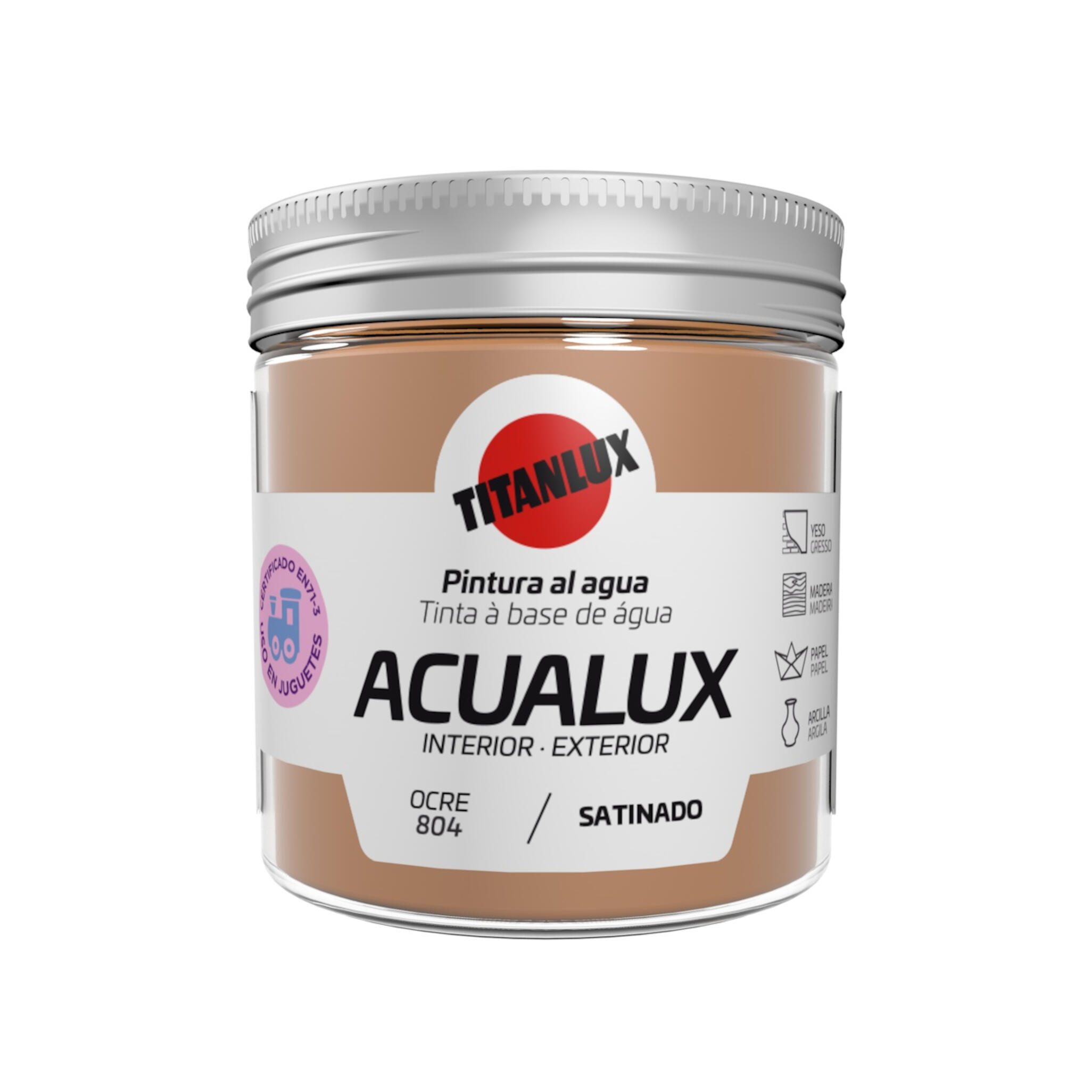 Pintura decorativa efecto liso ACUALUX TITANLUX color sat ocre 75ml acabado terciopelo - 2
