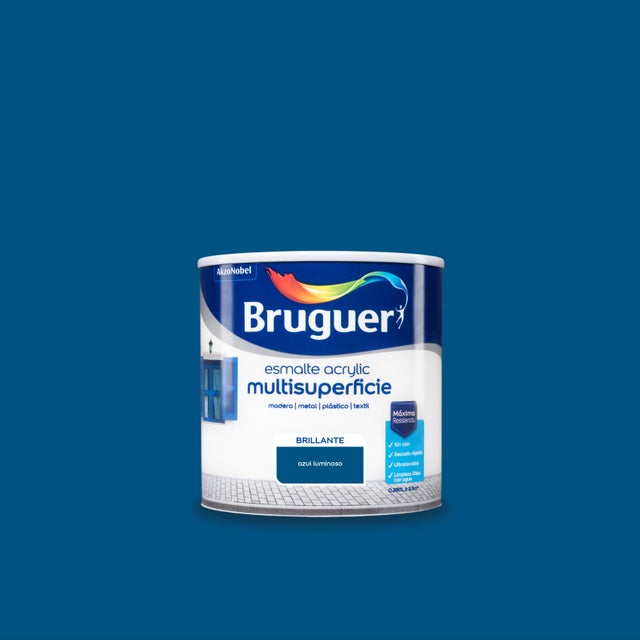 Esmalte de interior Acrylic BRUGUER color azul luminoso brillante 250ml para puertas, muebles y cerámica