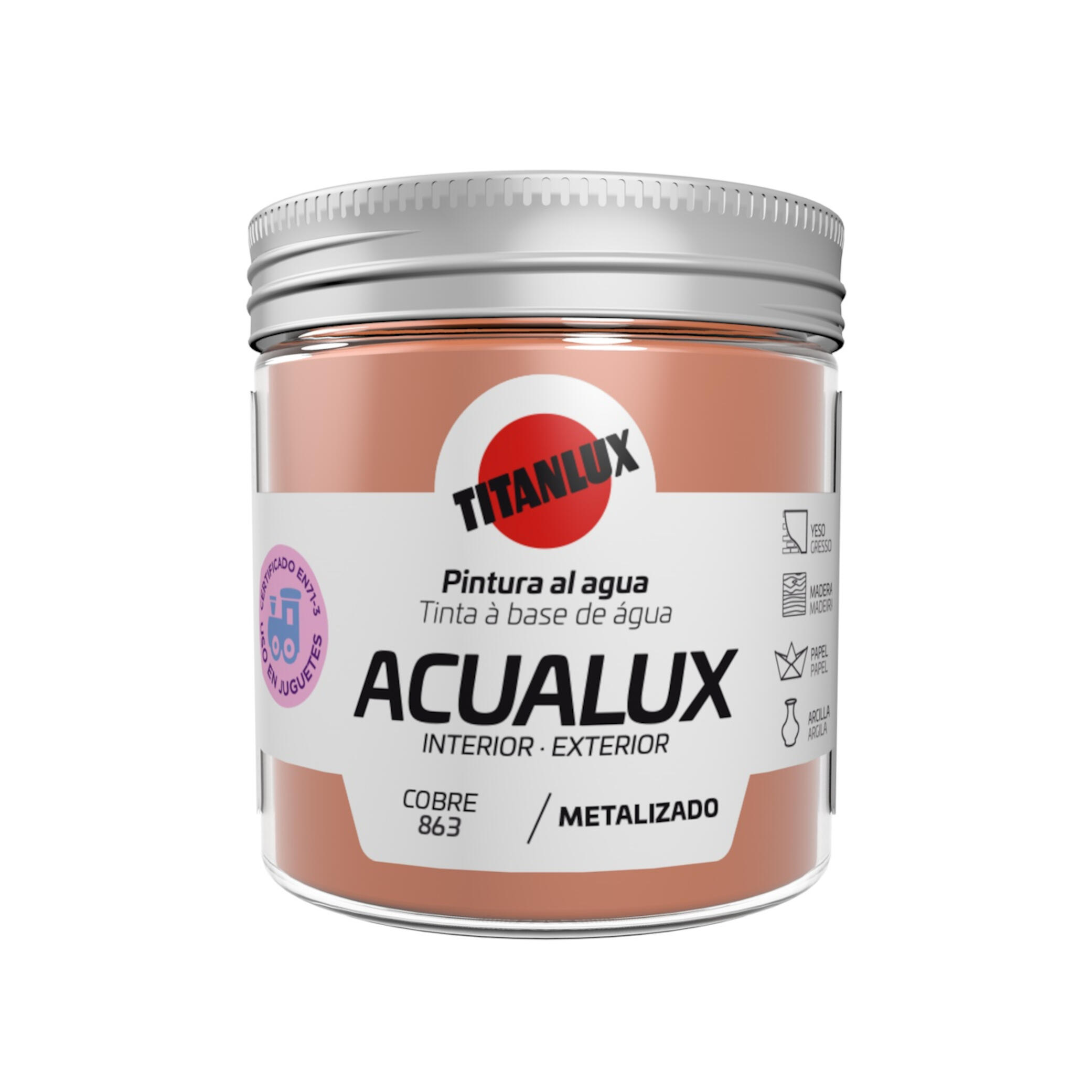 Pintura decorativa efecto liso ACUALUX TITANLUX color cobre 75ml acabado terciopelo - 2