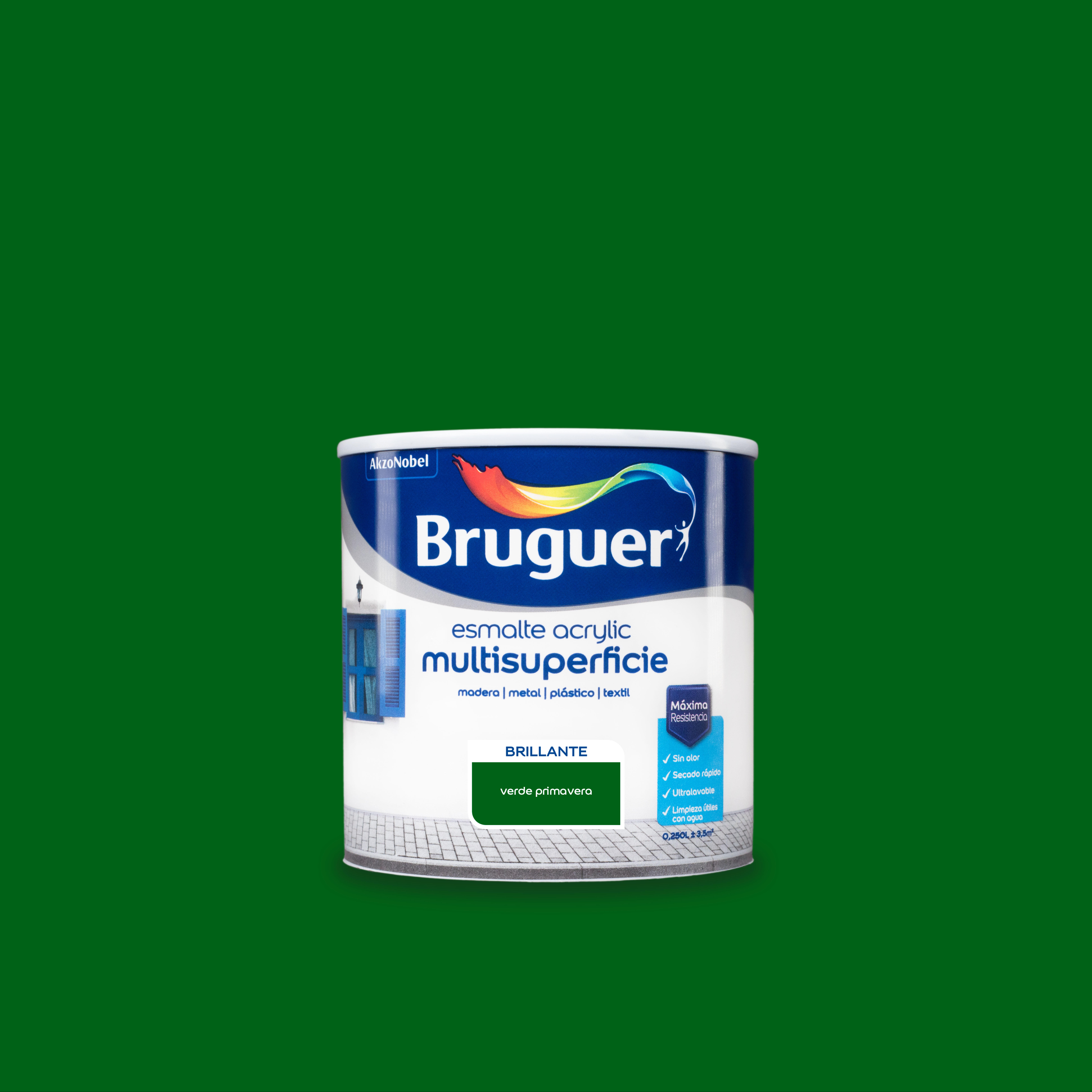Esmalte de interior acrylic bruguer color verde primavera brillante 250ml para puertas, muebles y cerámica