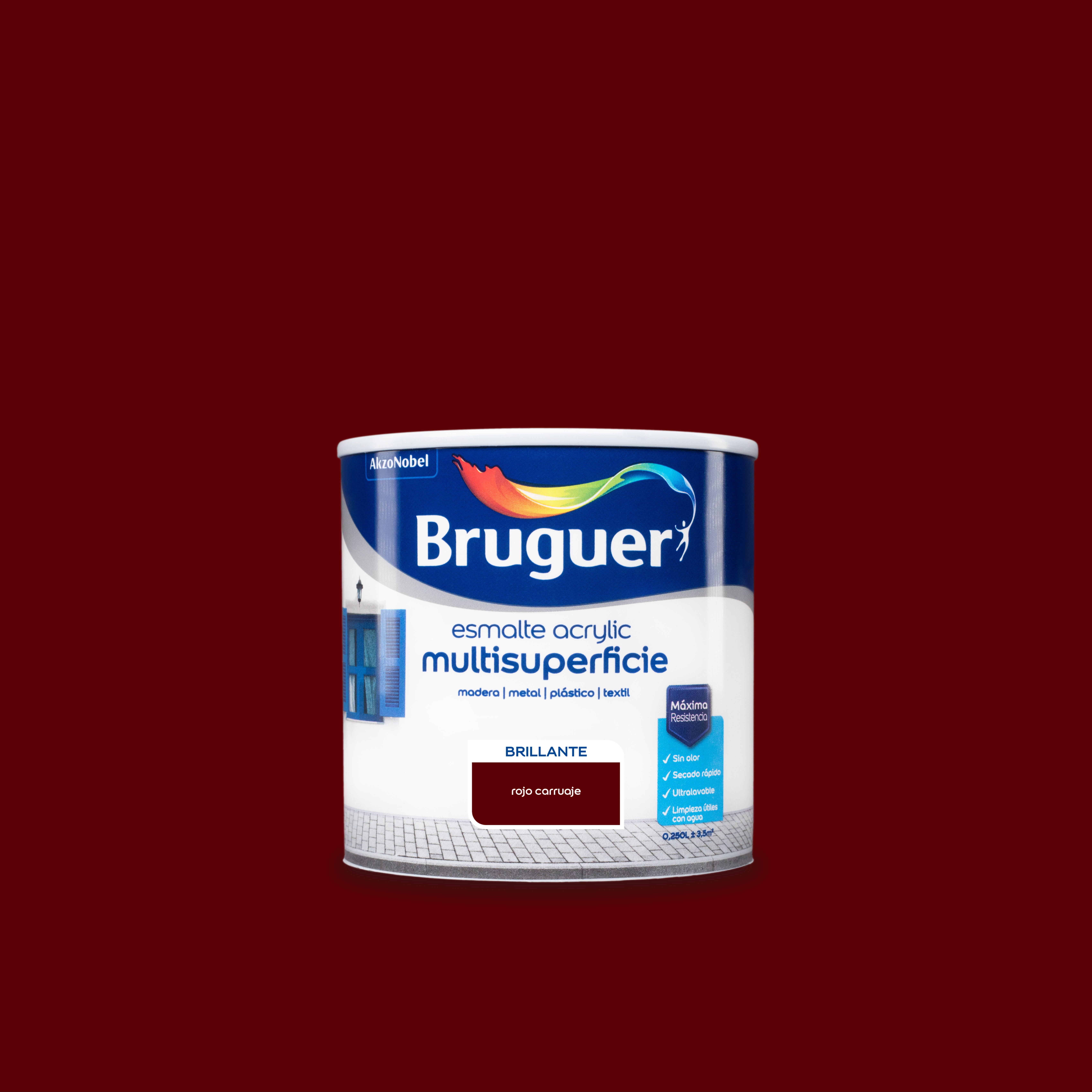 Esmalte de interior acrylic bruguer color rojo carruaje brillante 250ml para puertas, muebles y cerámica