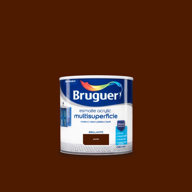 Esmalte de interior Acrylic BRUGUER color pardo brillante 250ml para puertas, muebles y cerámica