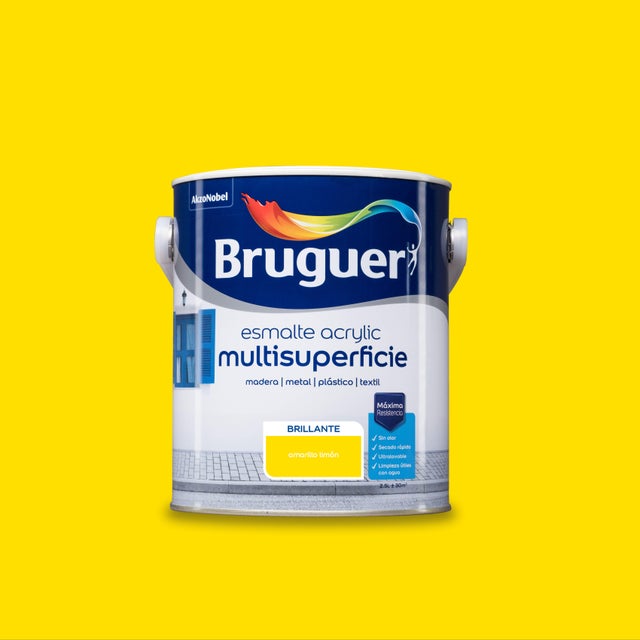 Esmalte de interior Acrylic BRUGUER color amarillo limon brillante 250ml para puertas, muebles y cerámica