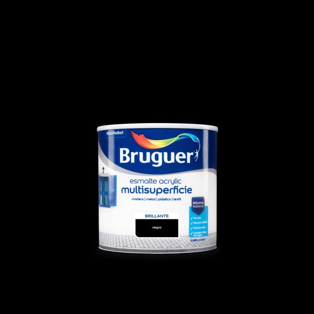 Esmalte de interior Acrylic BRUGUER color negro brillante 250ml para puertas, carpintería, muebles y cerámica