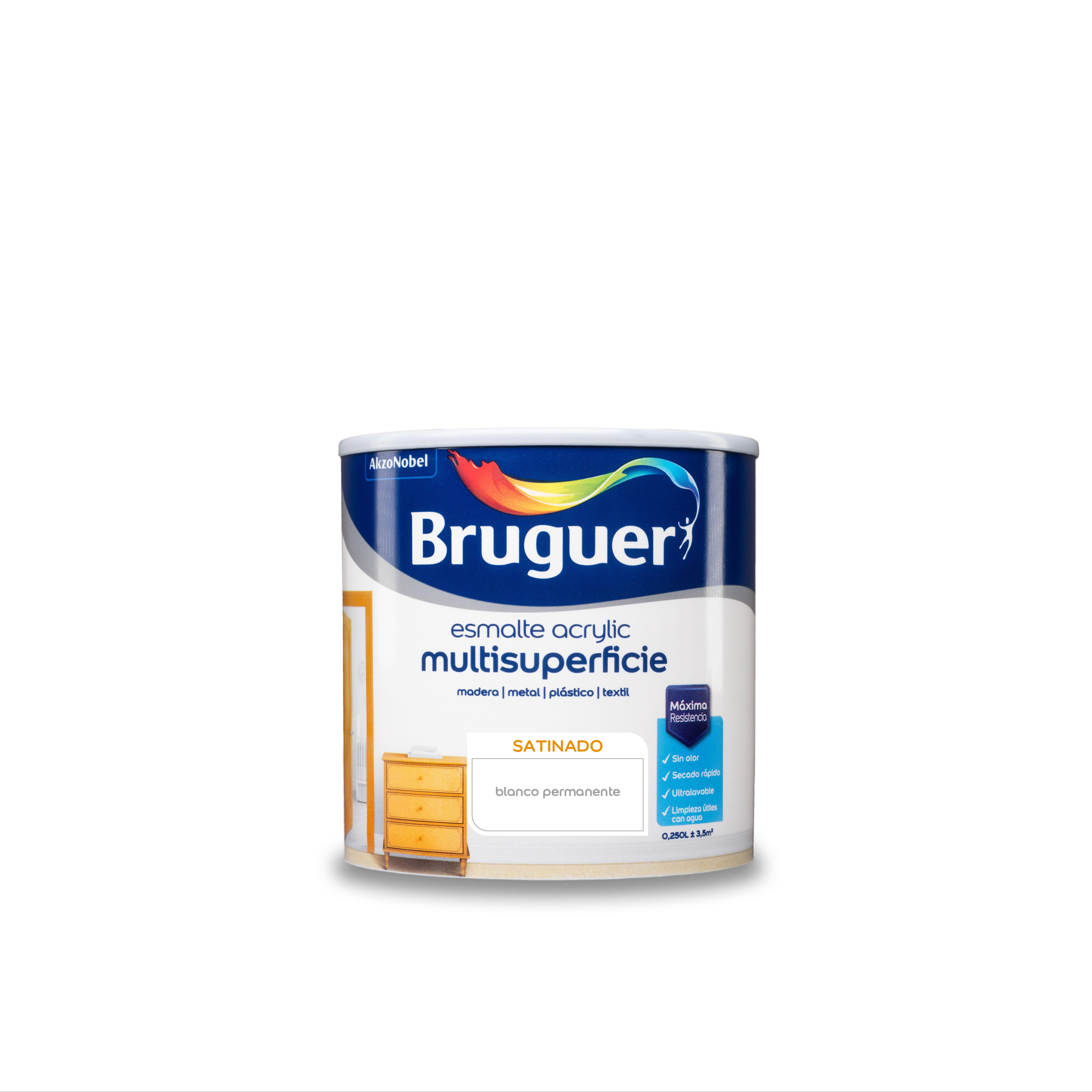 Esmalte de interior Acrylic BRUGUER color blanco satinado 250ml para puertas, carpintería, muebles y cerámica - 3