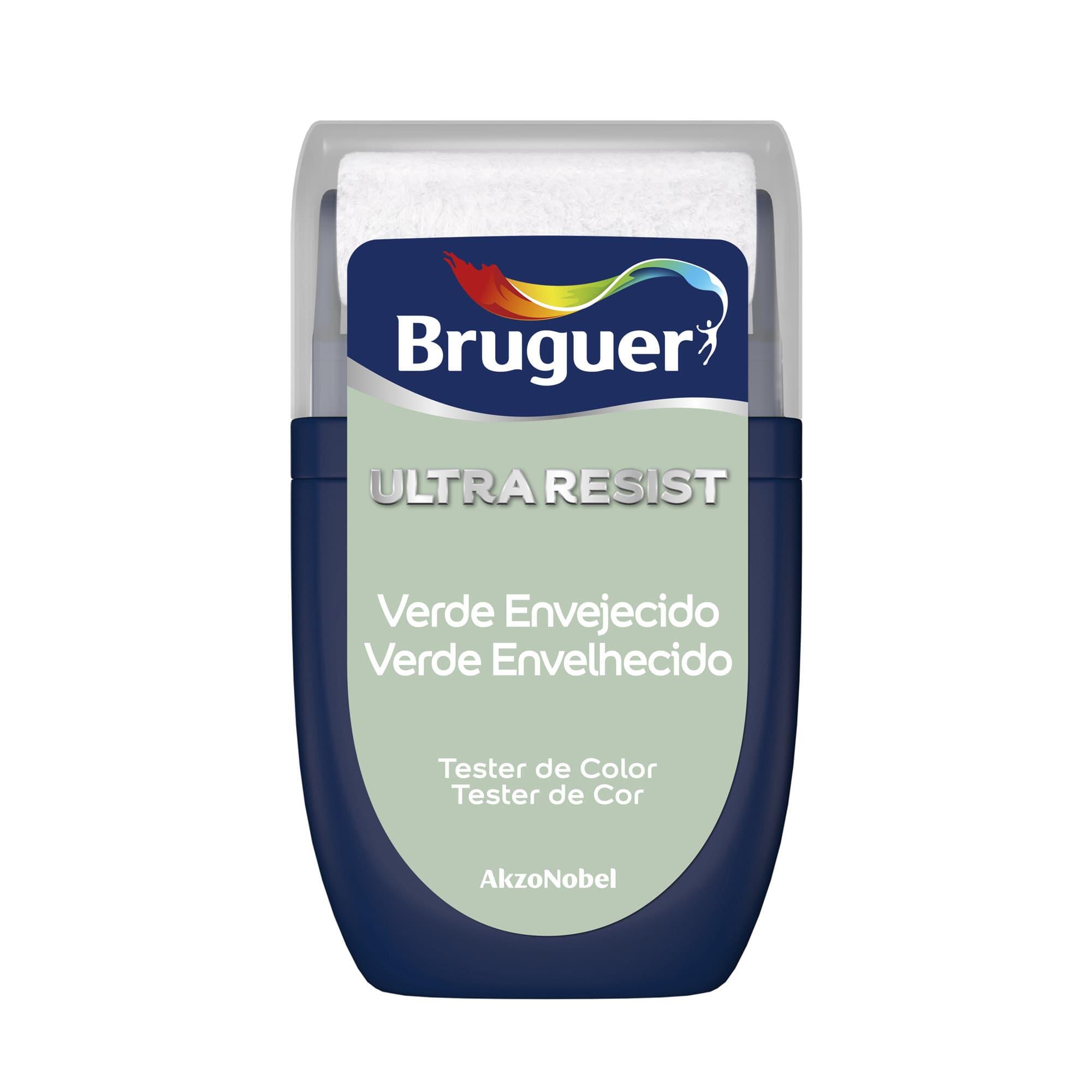 Tester de pintura ultraresist bruguer color verde envejecido mate 30ml para paredes y techos
