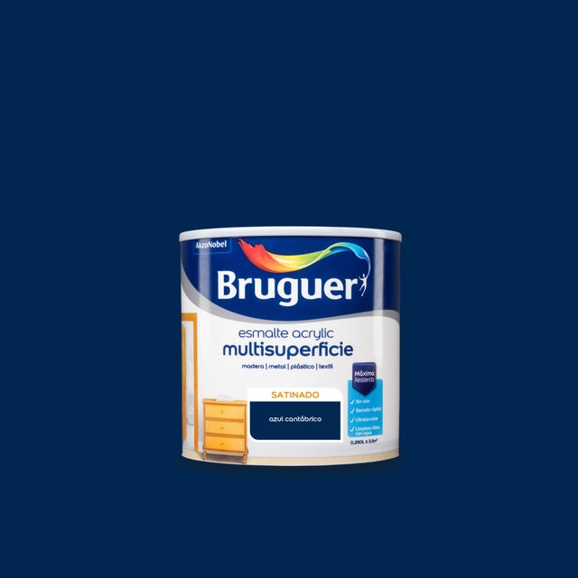 Esmalte de interior Acrylic BRUGUER color azul cantábrico satinado 250ml para puertas, carpintería, muebles y cerámica