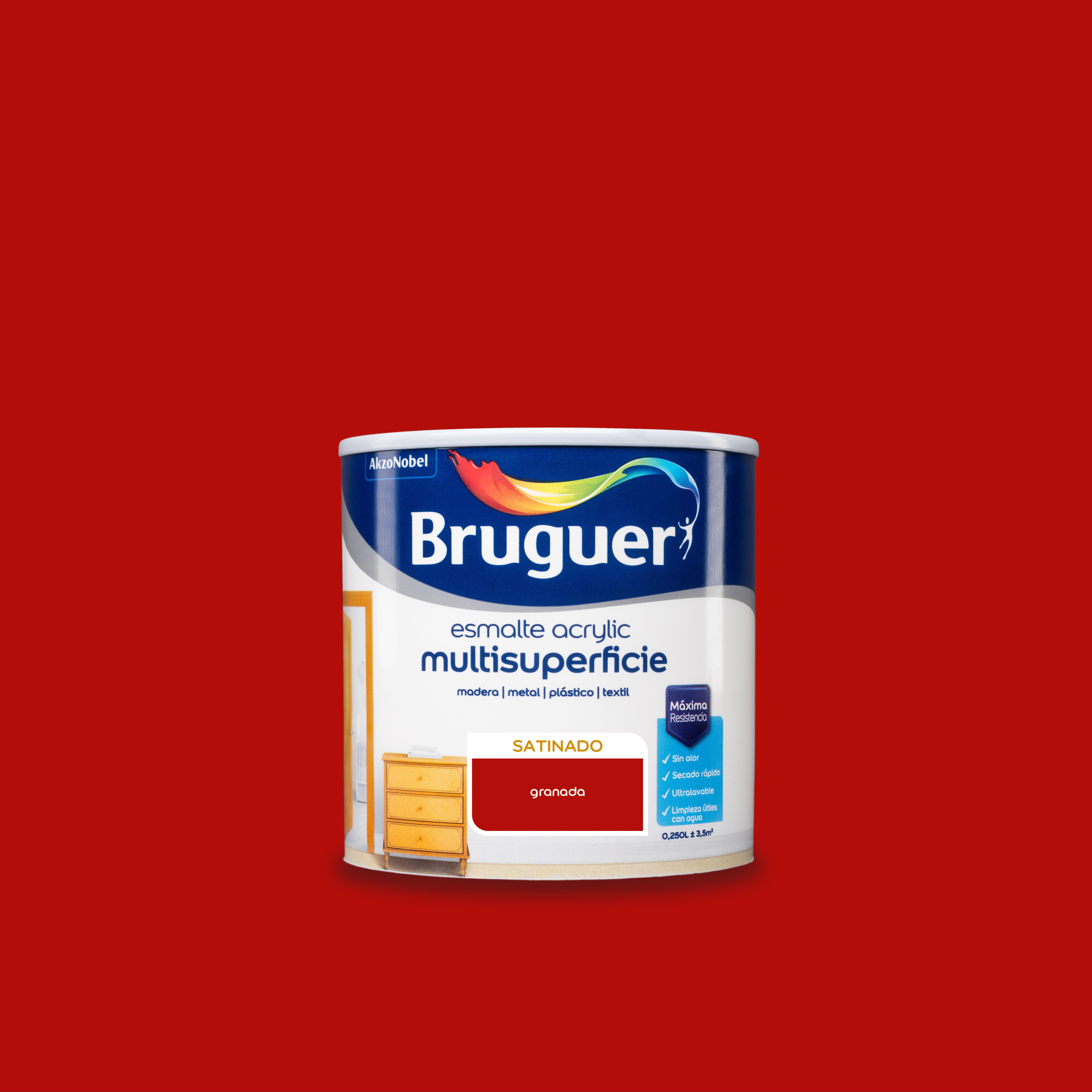Esmalte de interior acrylic bruguer color rojo granada satinado 250ml para puertas, muebles y cerámica
